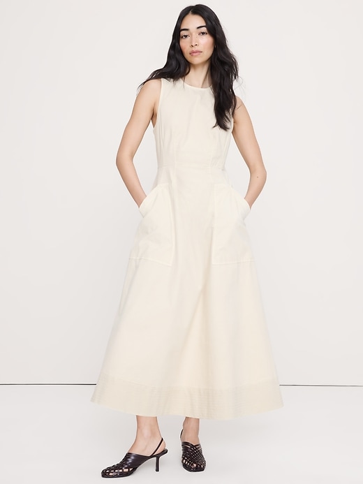 Cotton Canvas Utility Pocket Maxi Dress