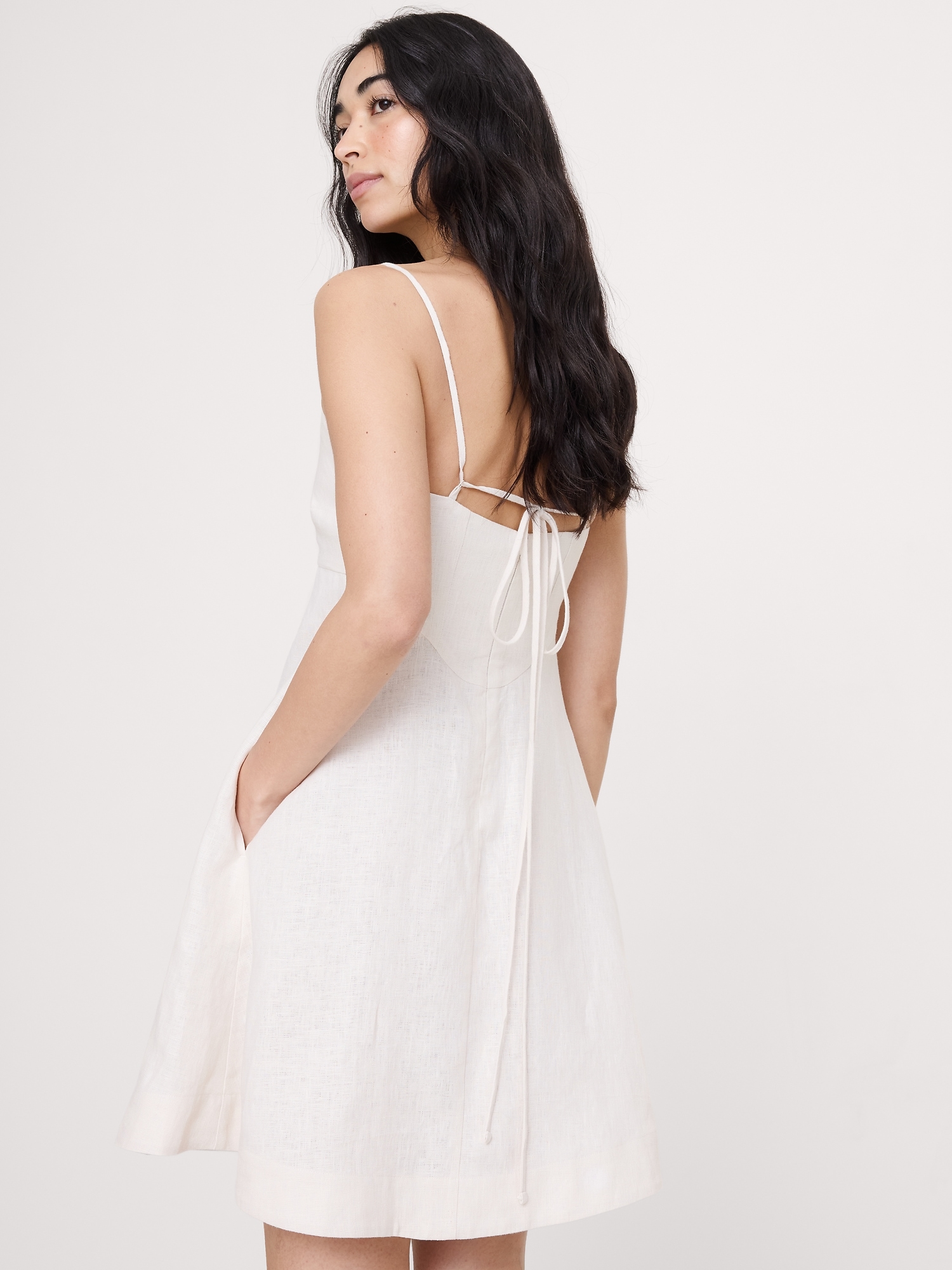 Image number 3 showing, Linen Strappy Empire-Waist Mini Dress