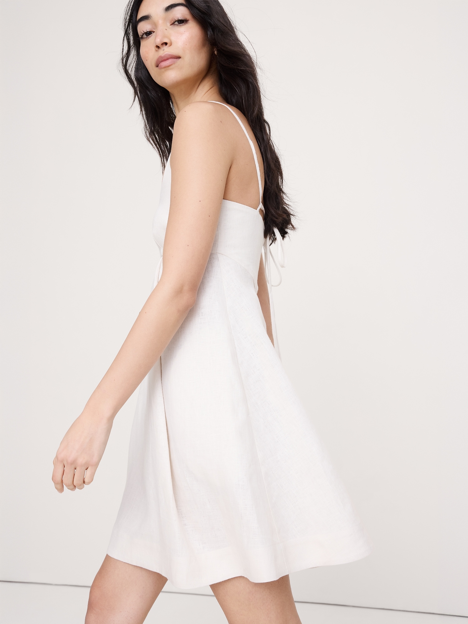 Image number 4 showing, Linen Strappy Empire-Waist Mini Dress