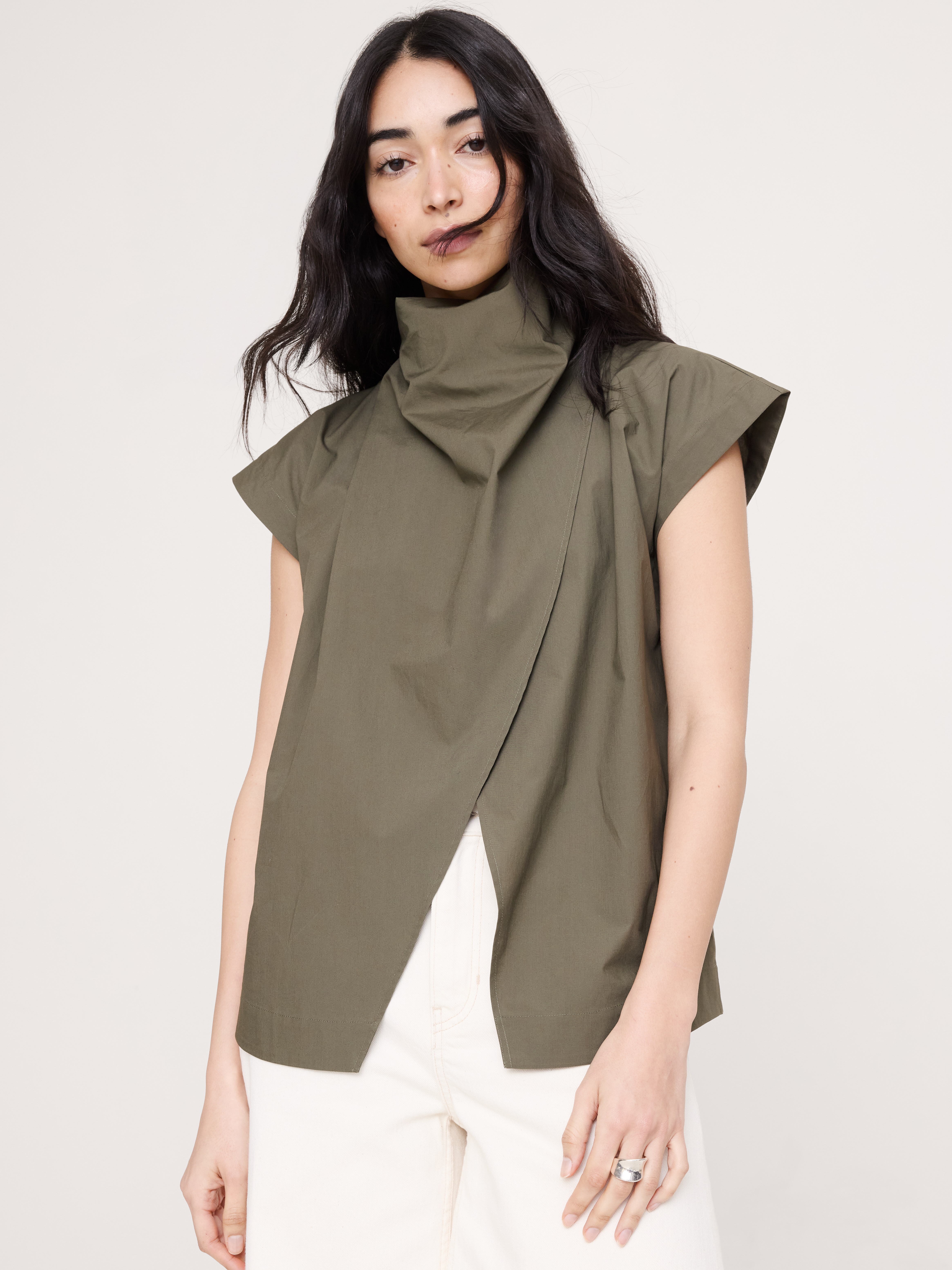 Cotton Poplin Cowl Neck Tunic
