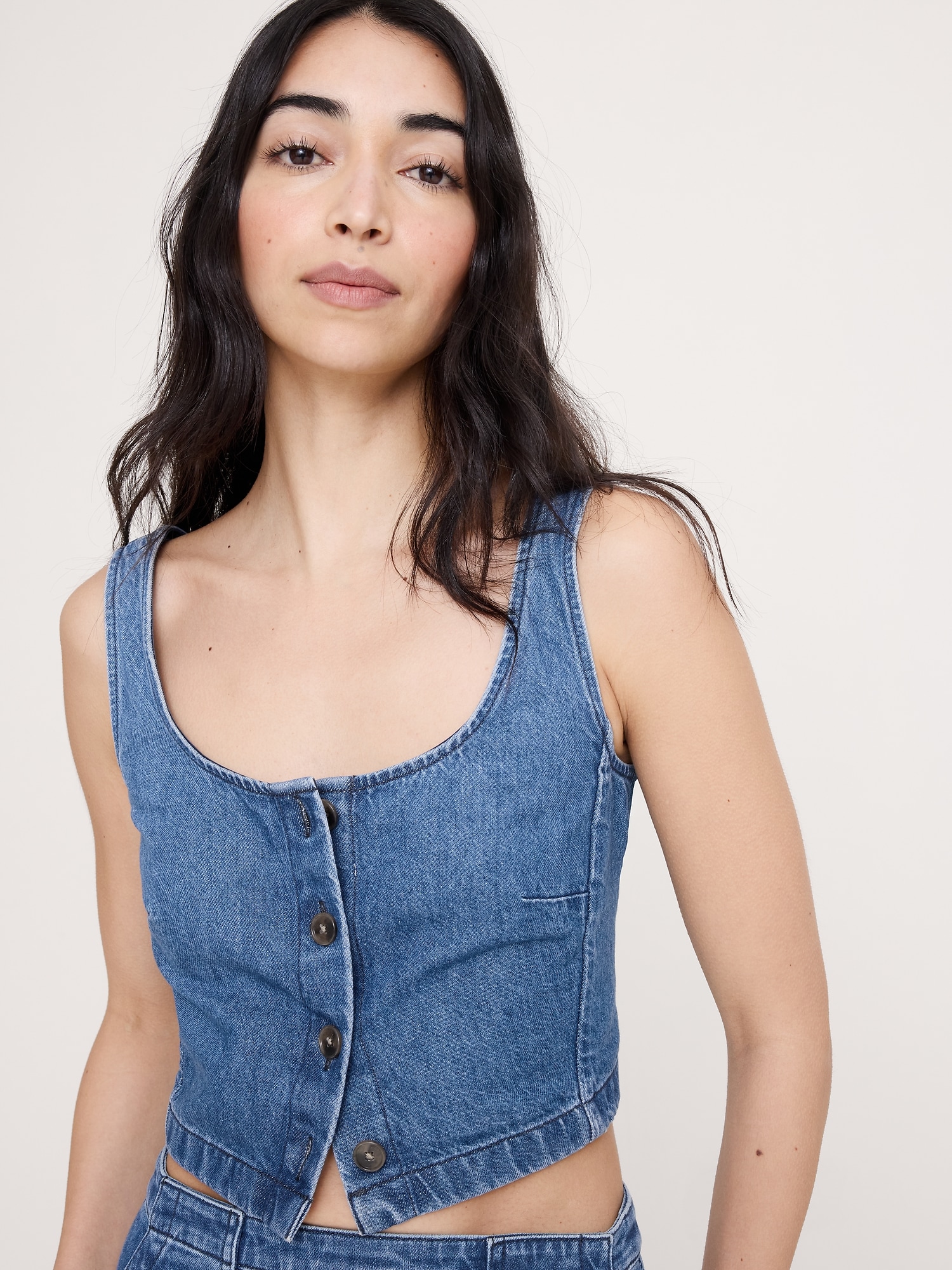 Image number 3 showing, Denim Square-Neck Cropped Tank