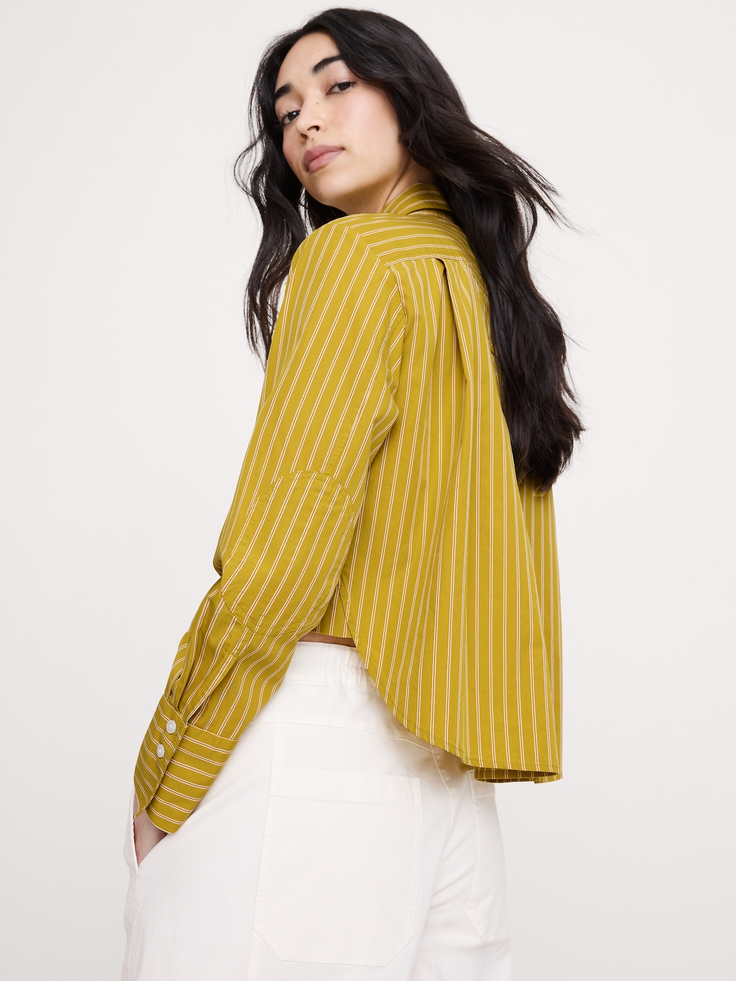 Image number 2 showing, Cropped Cotton Poplin Shirt with Elbow Patches