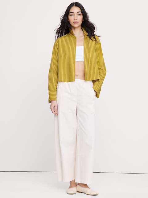 Cropped Cotton Poplin Shirt with Elbow Patches - Double