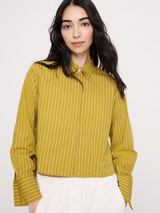 Image number 3 showing, Cropped Cotton Poplin Shirt with Elbow Patches