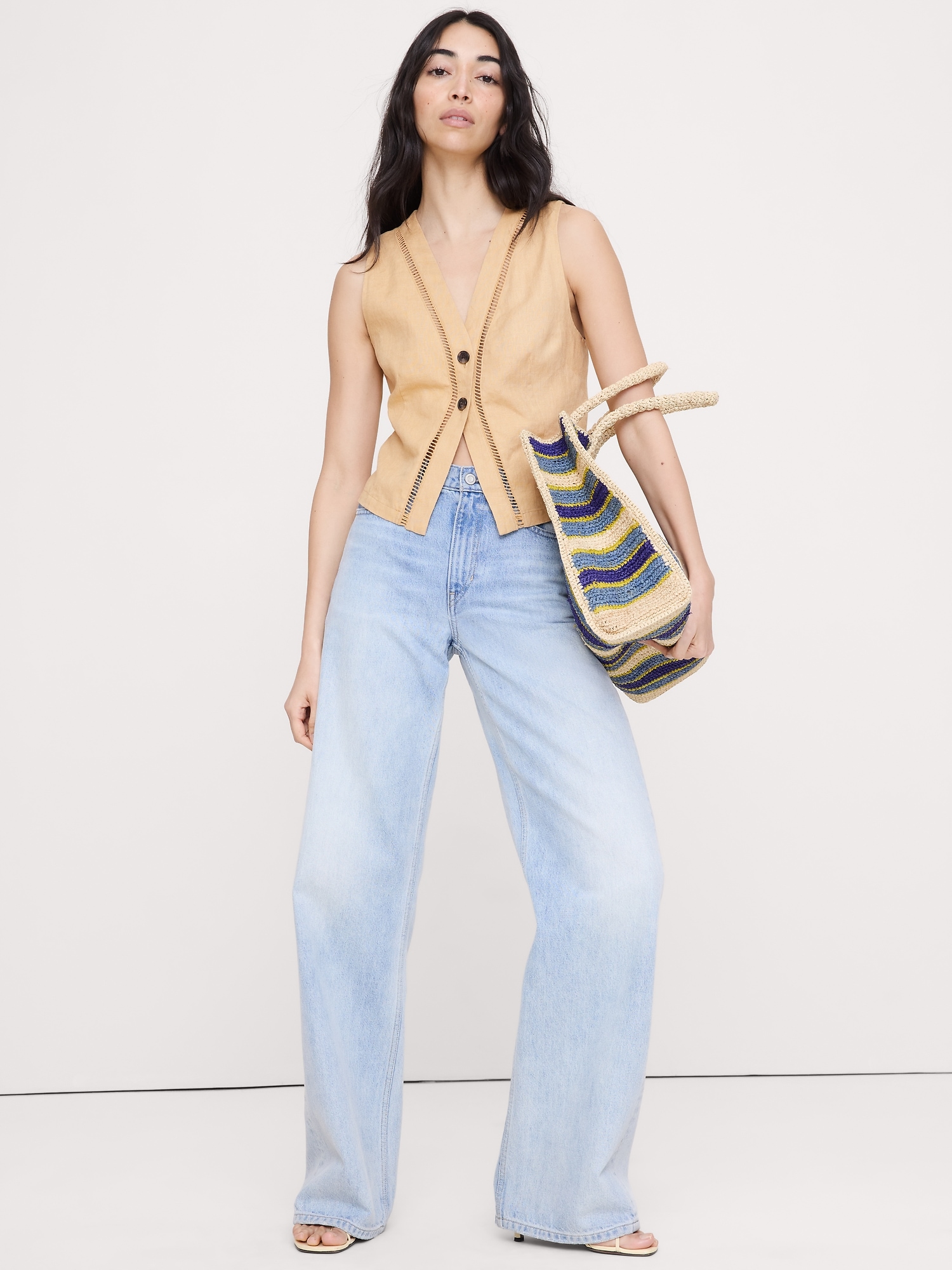 Image number 1 showing, Linen Lace-Trim Vest