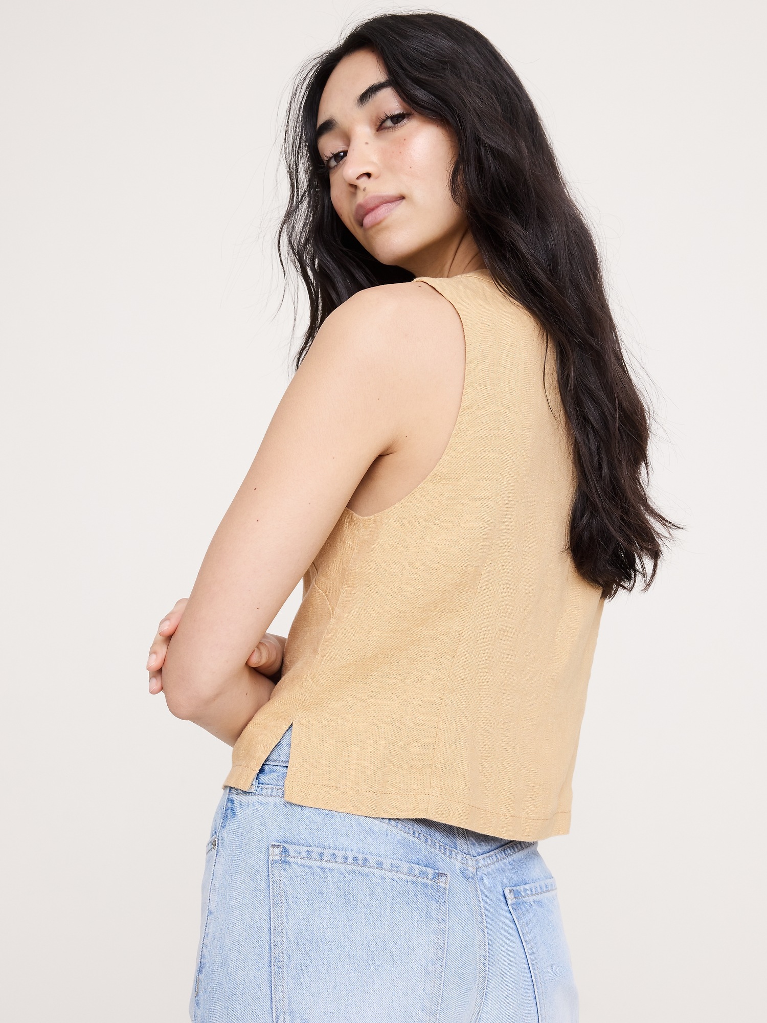 Женский жилет Banana Republic Linen Lace-Trim Vest, цвет: Каменный хаки — фото 2