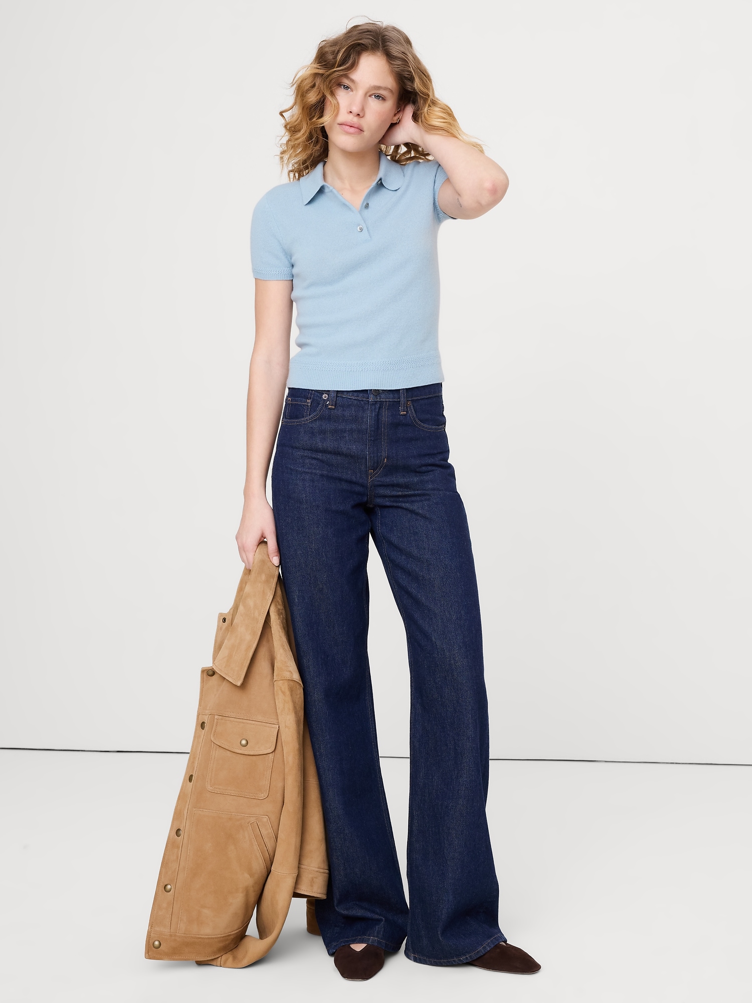 Lightweight Cashmere Short-Sleeve Sweater Polo