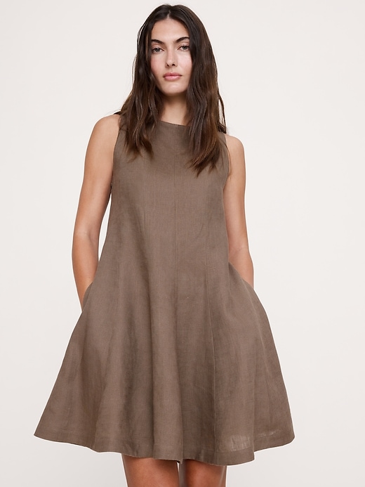 Paneled Linen Mini Dress
