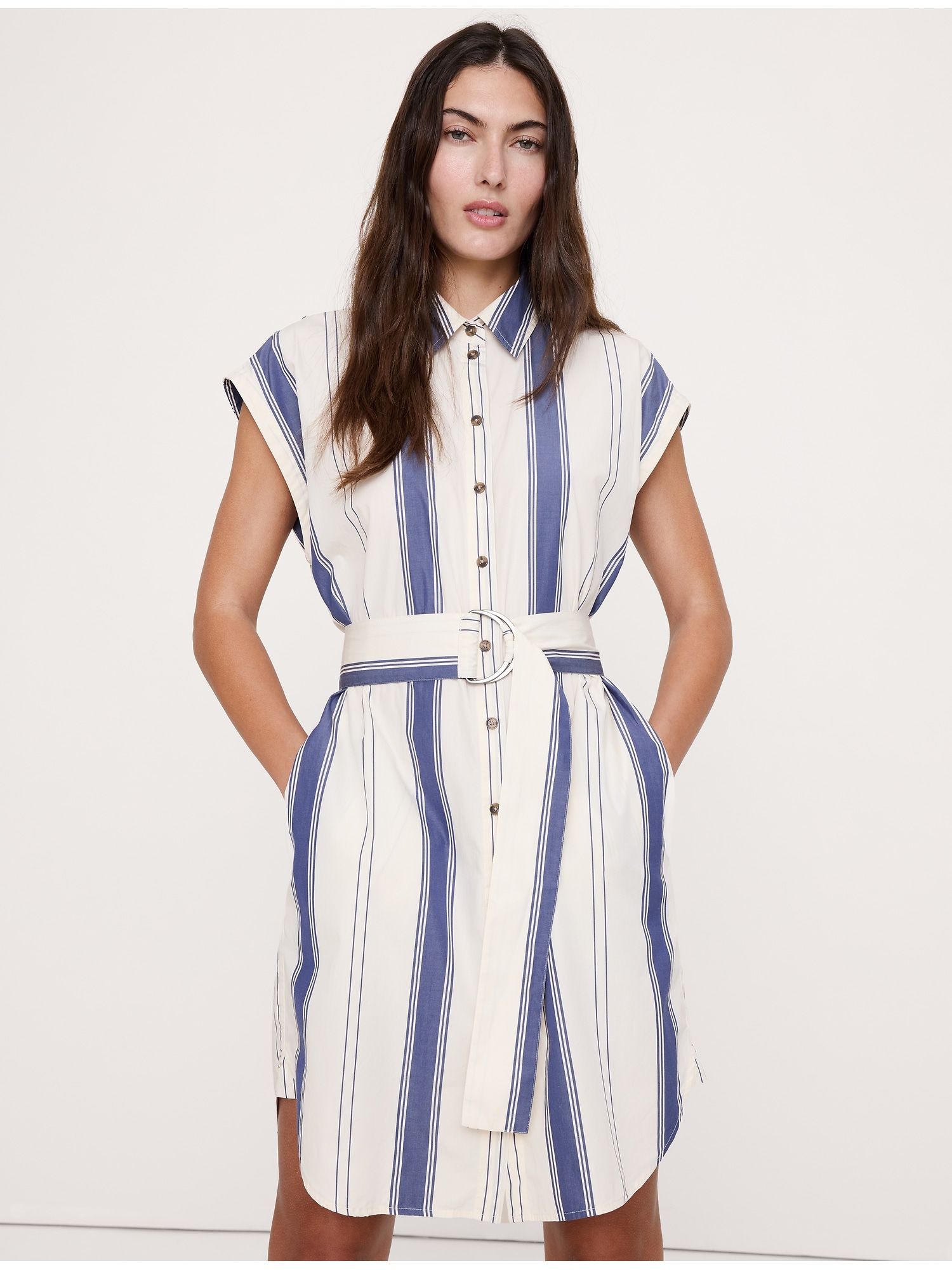 Image number 1 showing, Cotton Poplin Belted Mini Shirt Dress