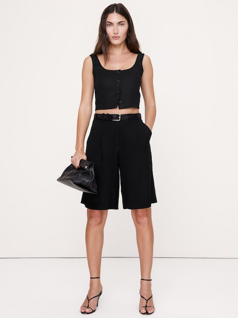 Linen Square-Neck Cropped Tank