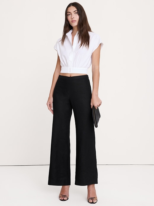 Mid-Rise Kick-Flare Linen Ankle Pant