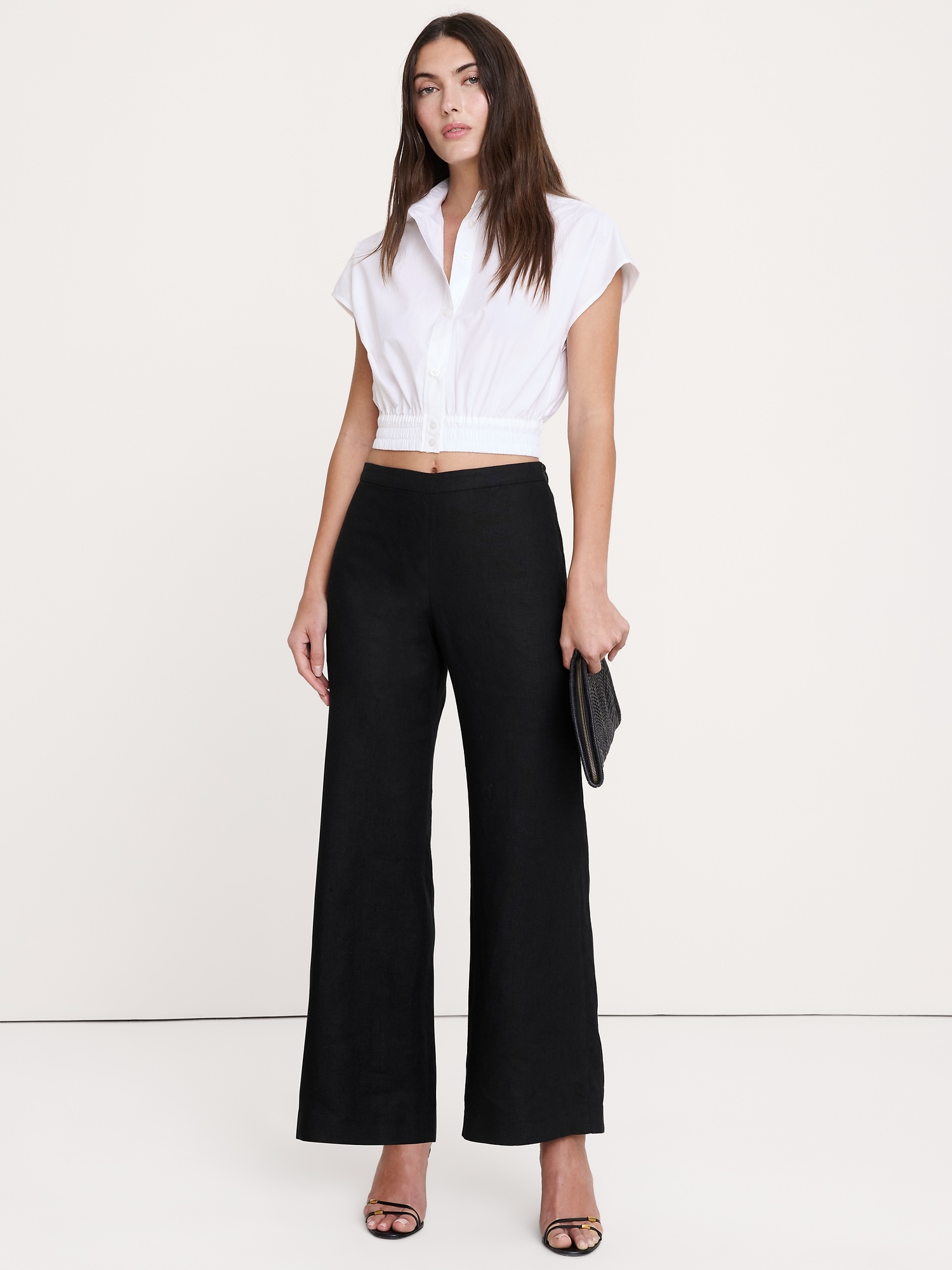 Mid-Rise Kick-Flare Linen Ankle Pant