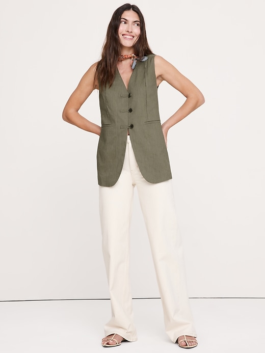Stretch Linen-Viscose Long Vest