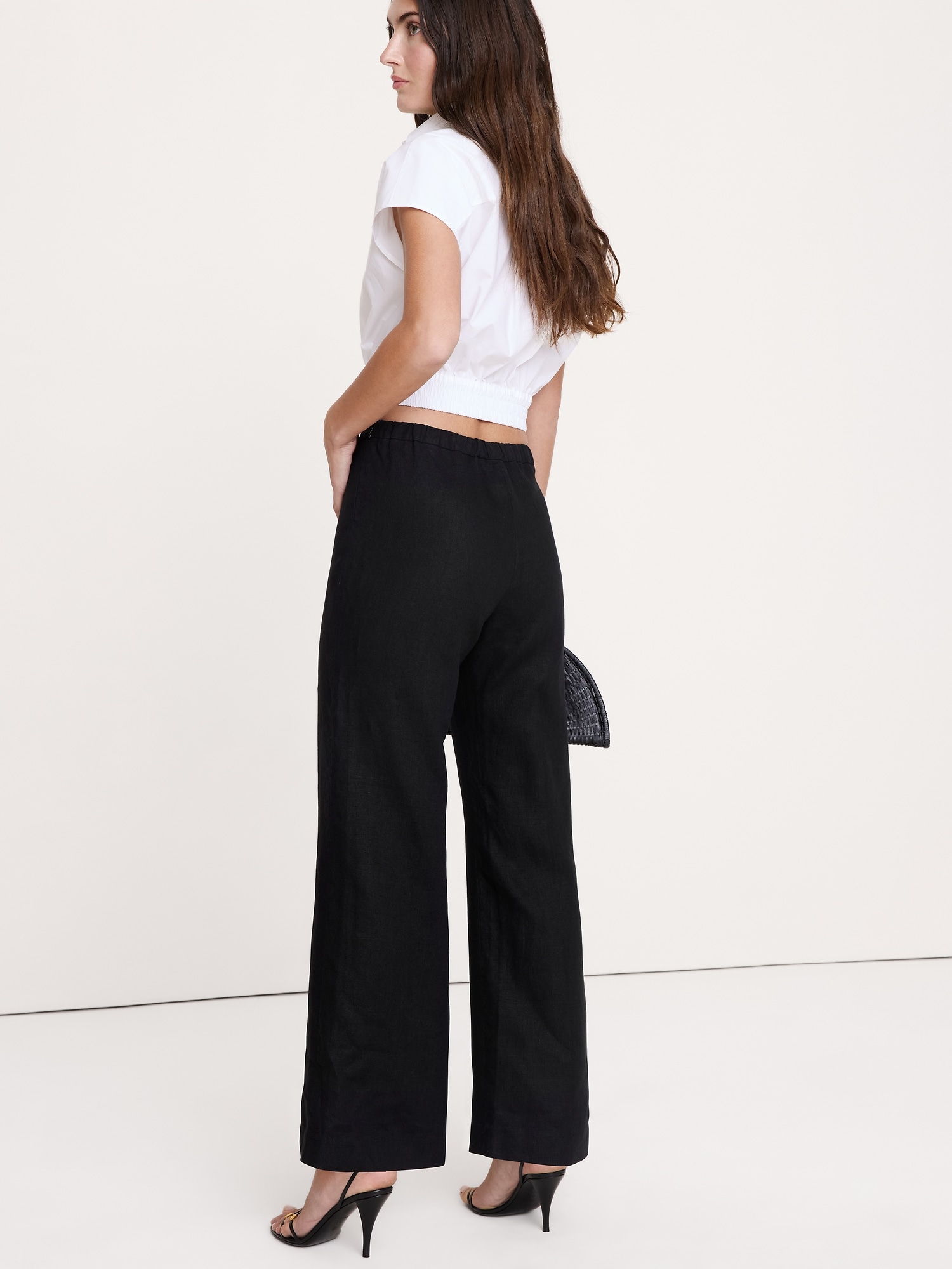 Image number 3 showing, Mid-Rise Kick-Flare Linen Ankle Pant