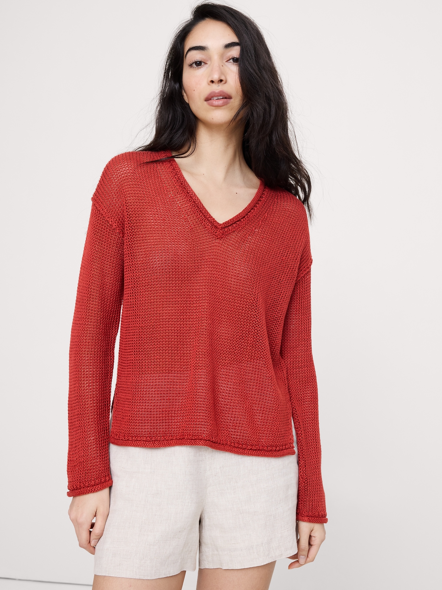 Image number 1 showing, Heirloom Linen V-Neck Sweater