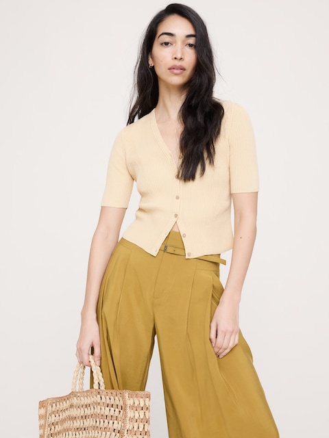 Ribbed Cotton Cropped Cardigan
