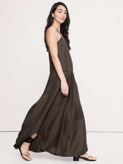 viscose linen maxi dress Khaki Viscose Linen Woven Maxi Prom Dress