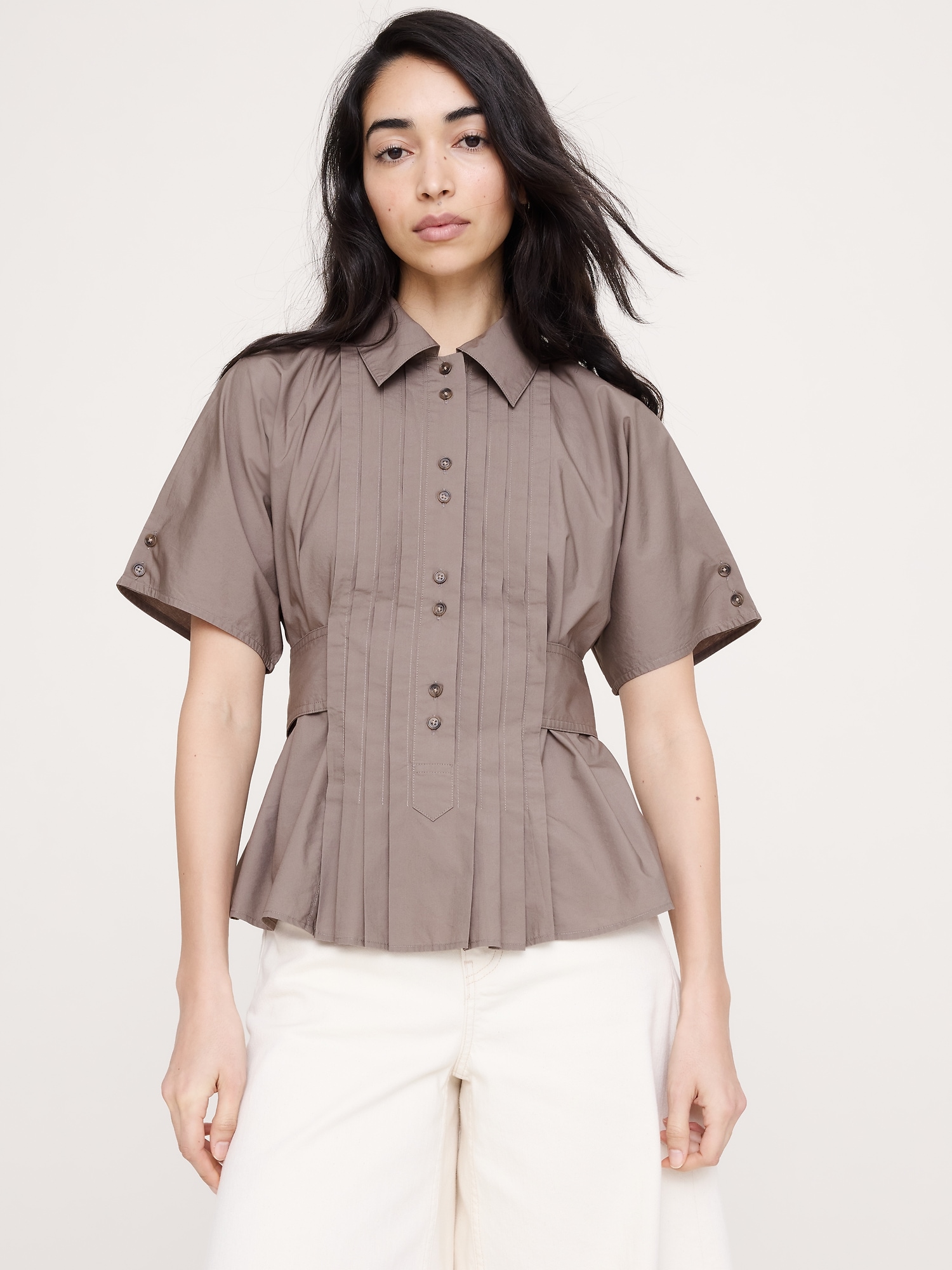 Pleated Cotton Poplin Top — image 1
