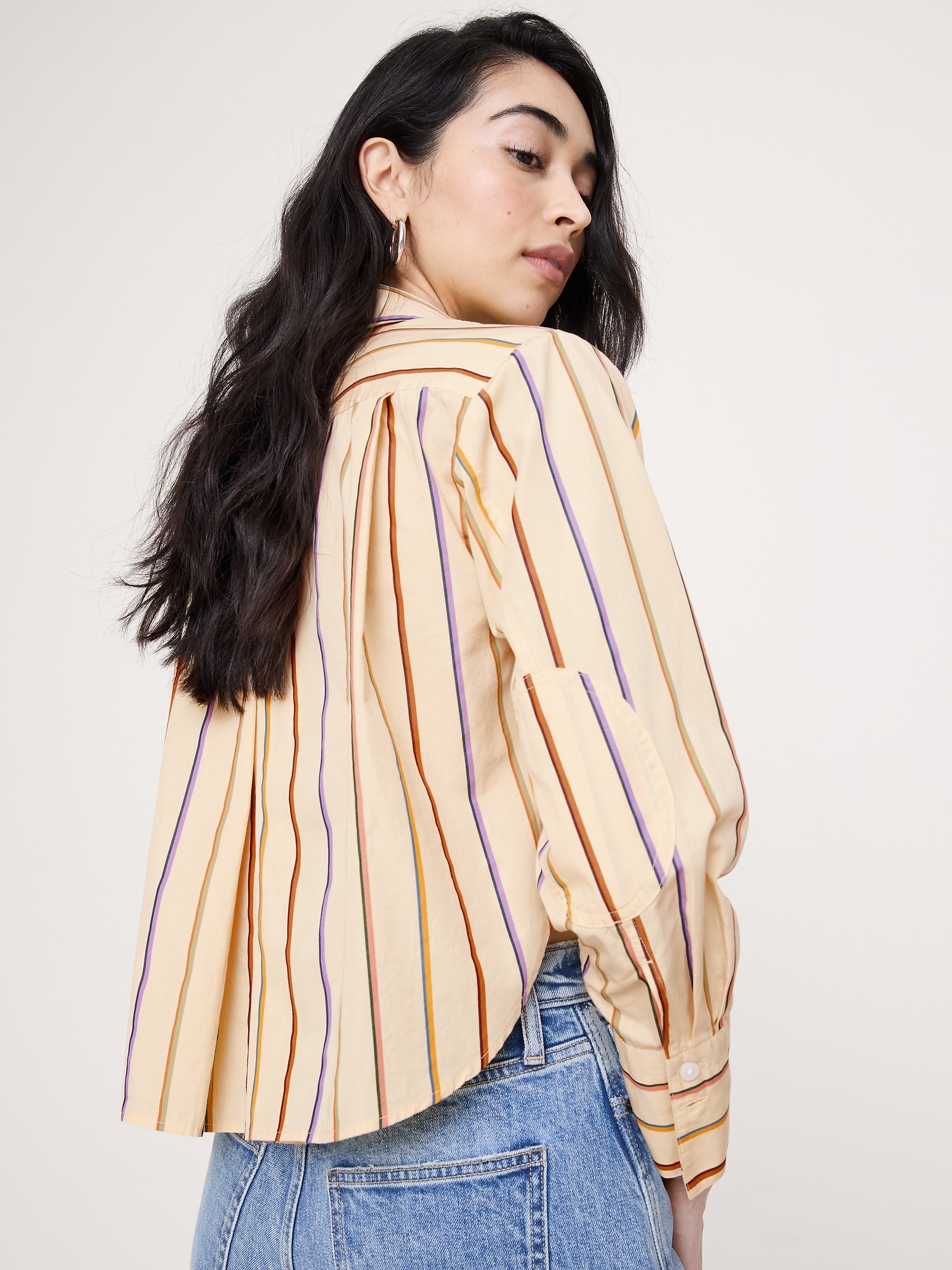 Image number 2 showing, Cropped Cotton Poplin Shirt with Elbow Patches