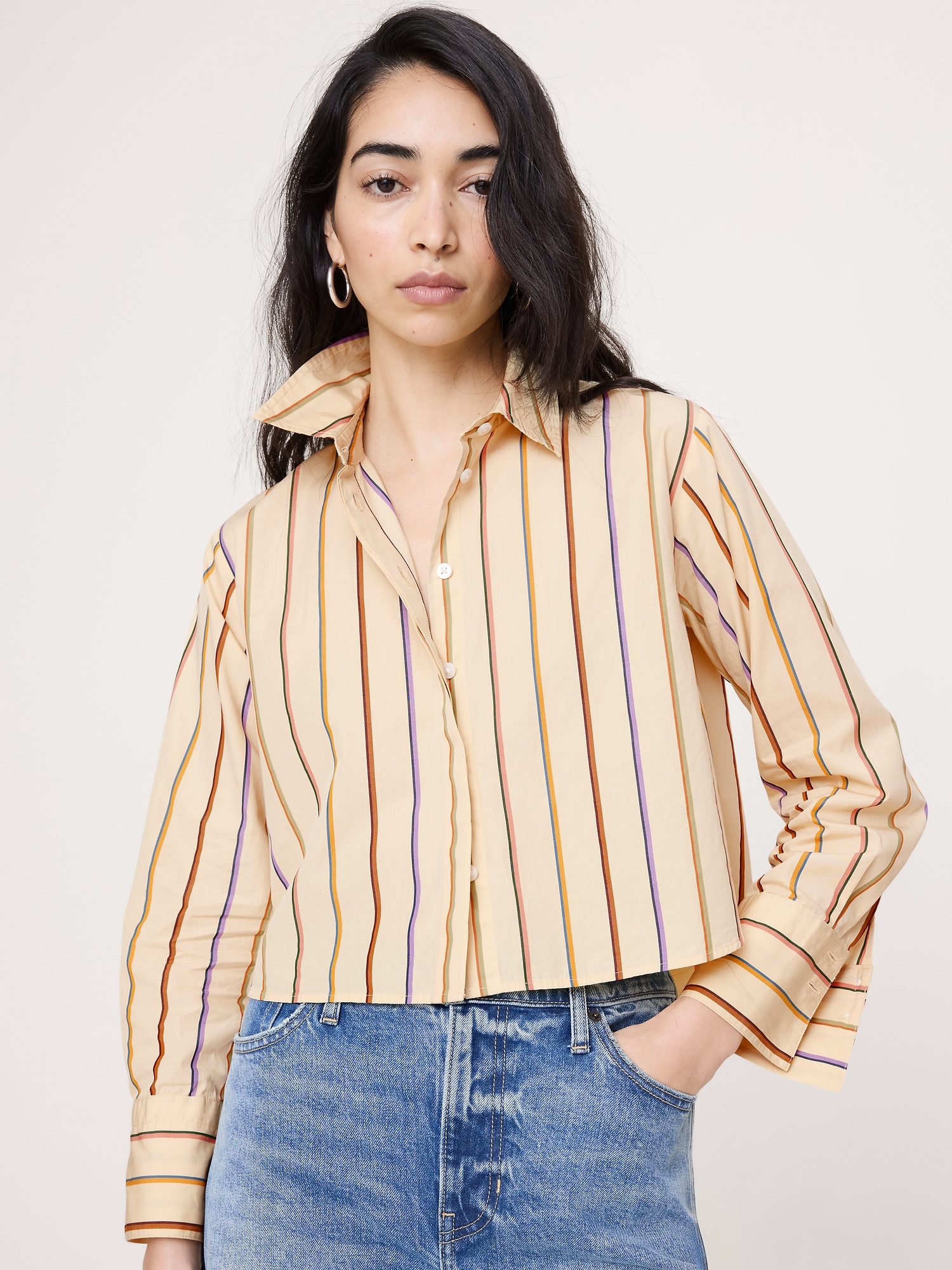 Image number 3 showing, Cropped Cotton Poplin Shirt with Elbow Patches