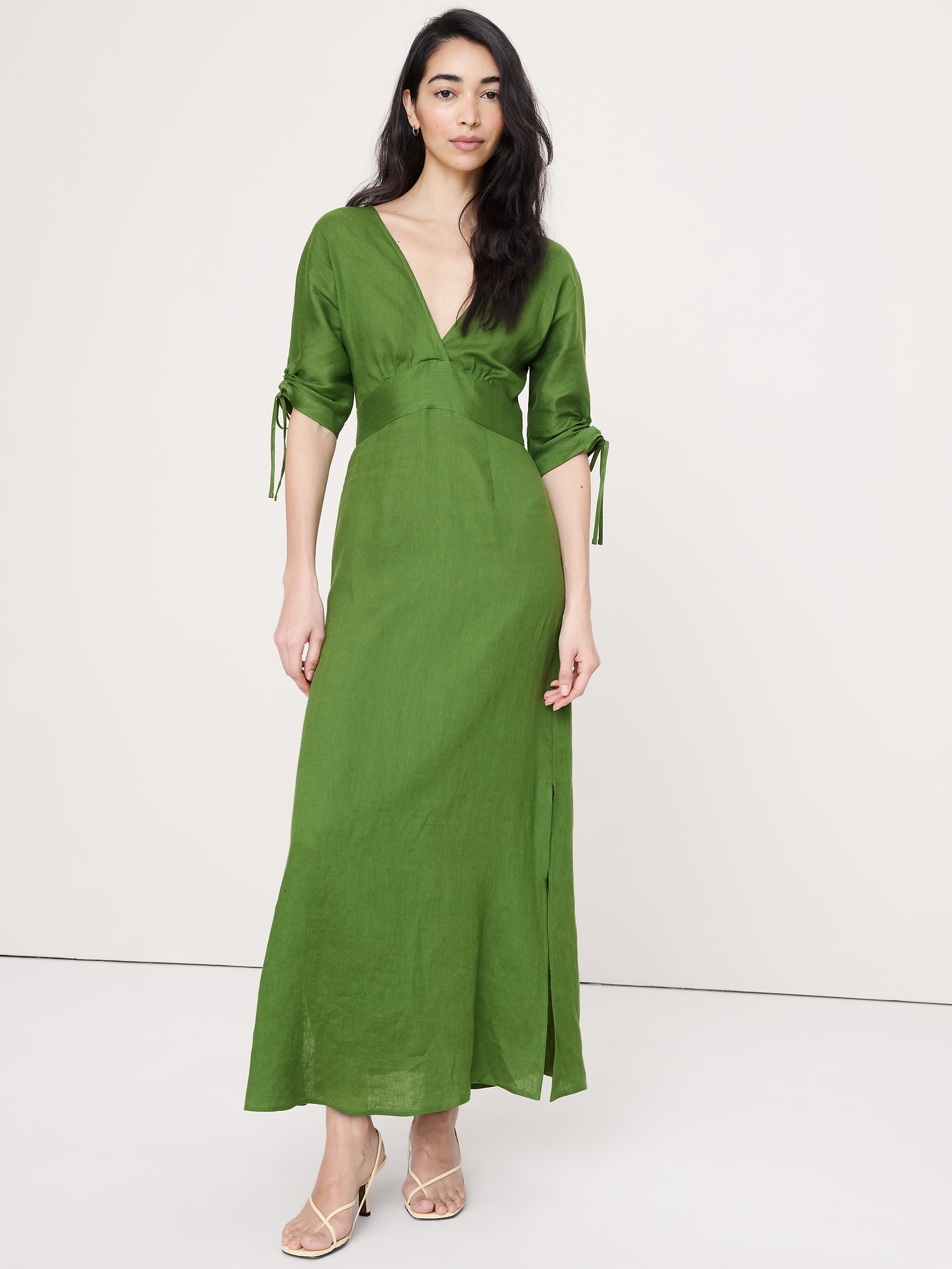 Image number 1 showing, Linen Tie-Sleeve Midi Dress