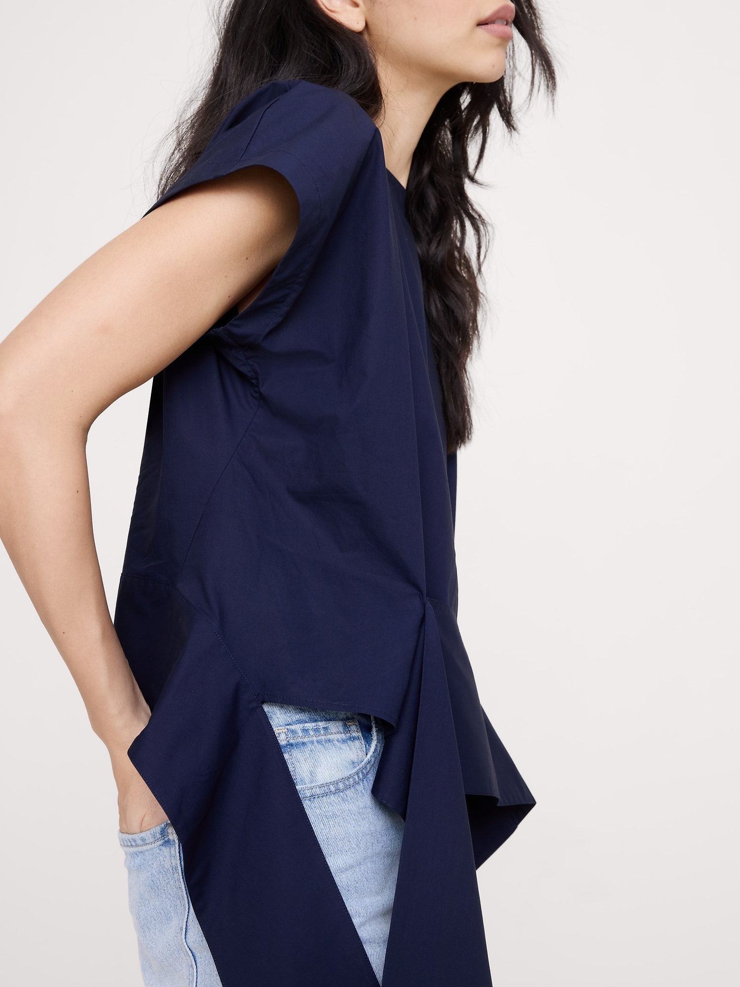 Image number 3 showing, Cotton Poplin Boatneck Asymmetrical Top