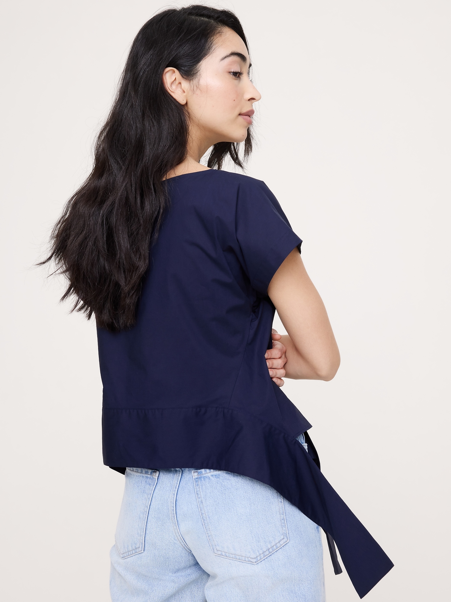 Image number 8 showing, Cotton Poplin Boatneck Asymmetrical Top