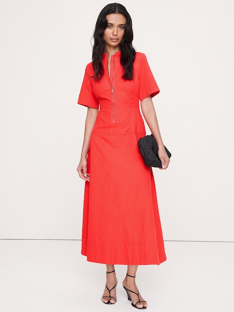 Cotton Canvas Zip-Front Dress