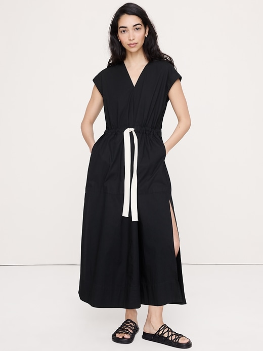 Stretch-Cotton Tie-Waist Maxi Dress