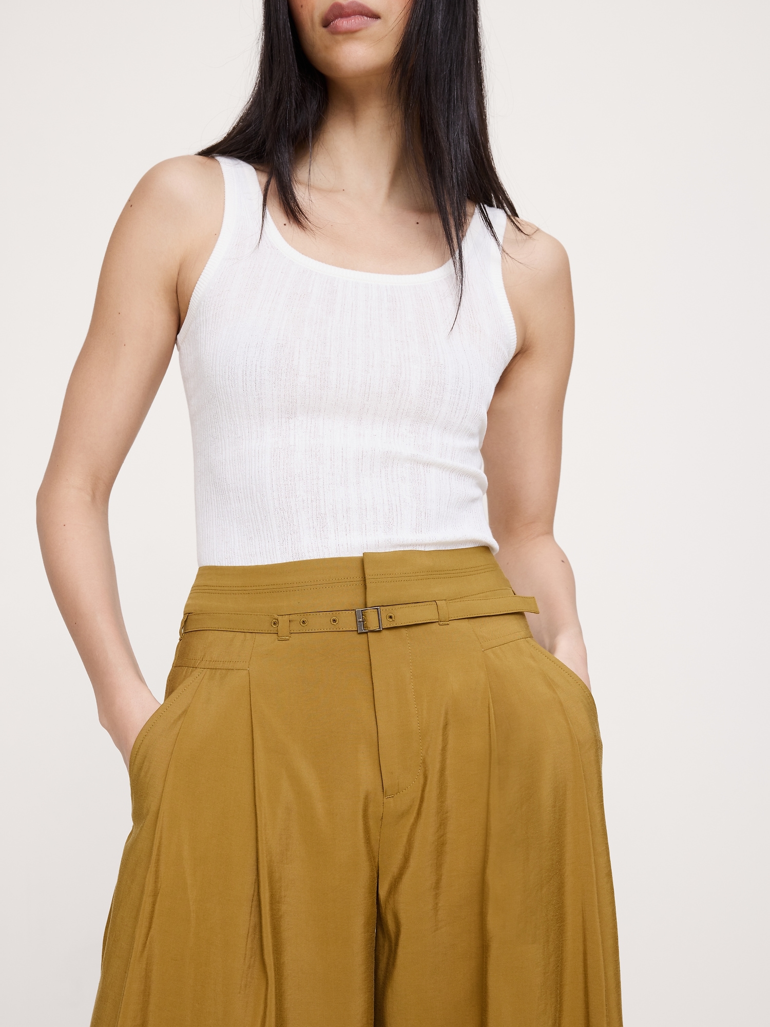 Image number 3 showing, Pleated Wide-Leg Cropped Pant in Luster Twill