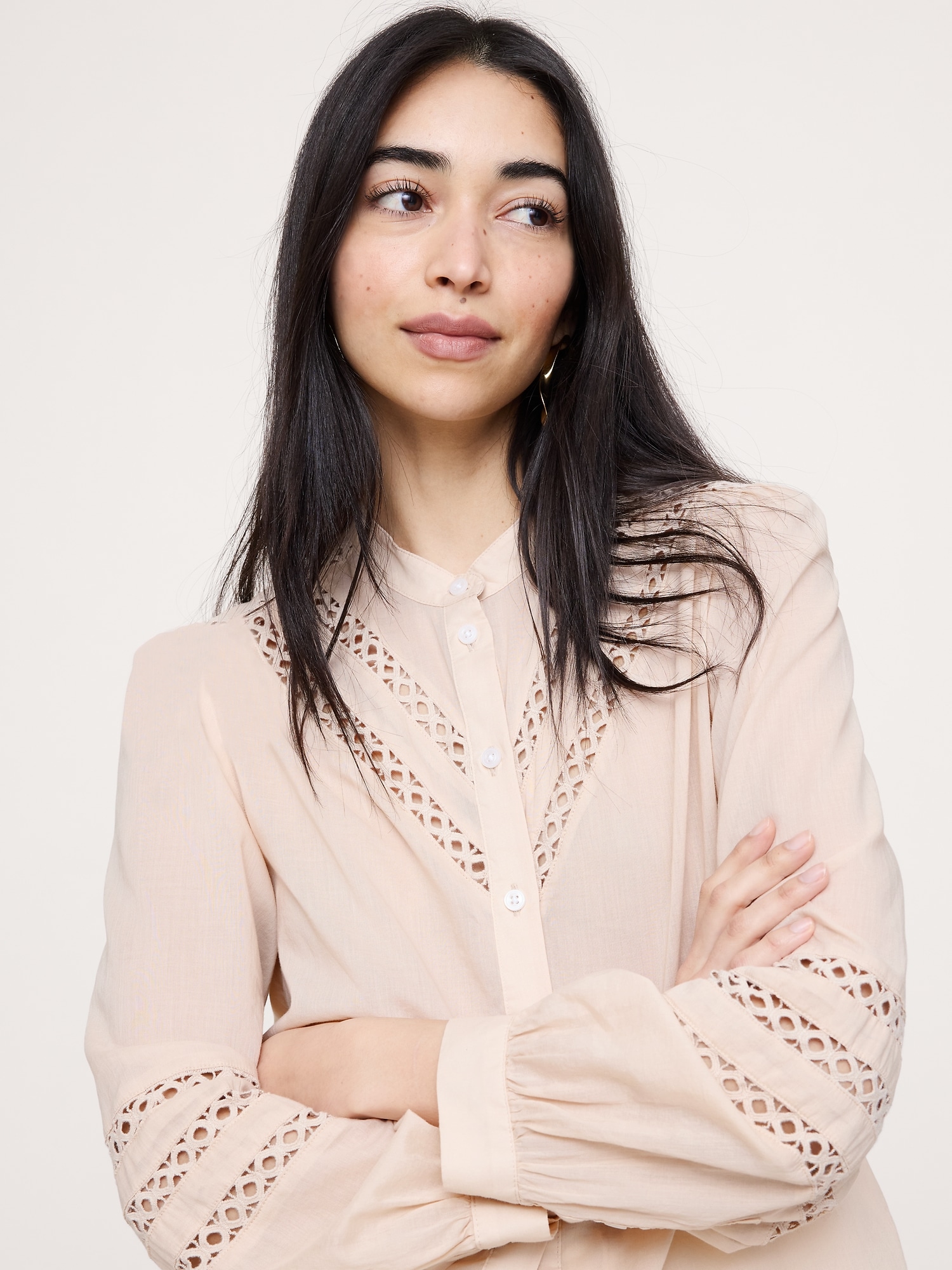 Image number 5 showing, Cotton Inset-Lace Blouse