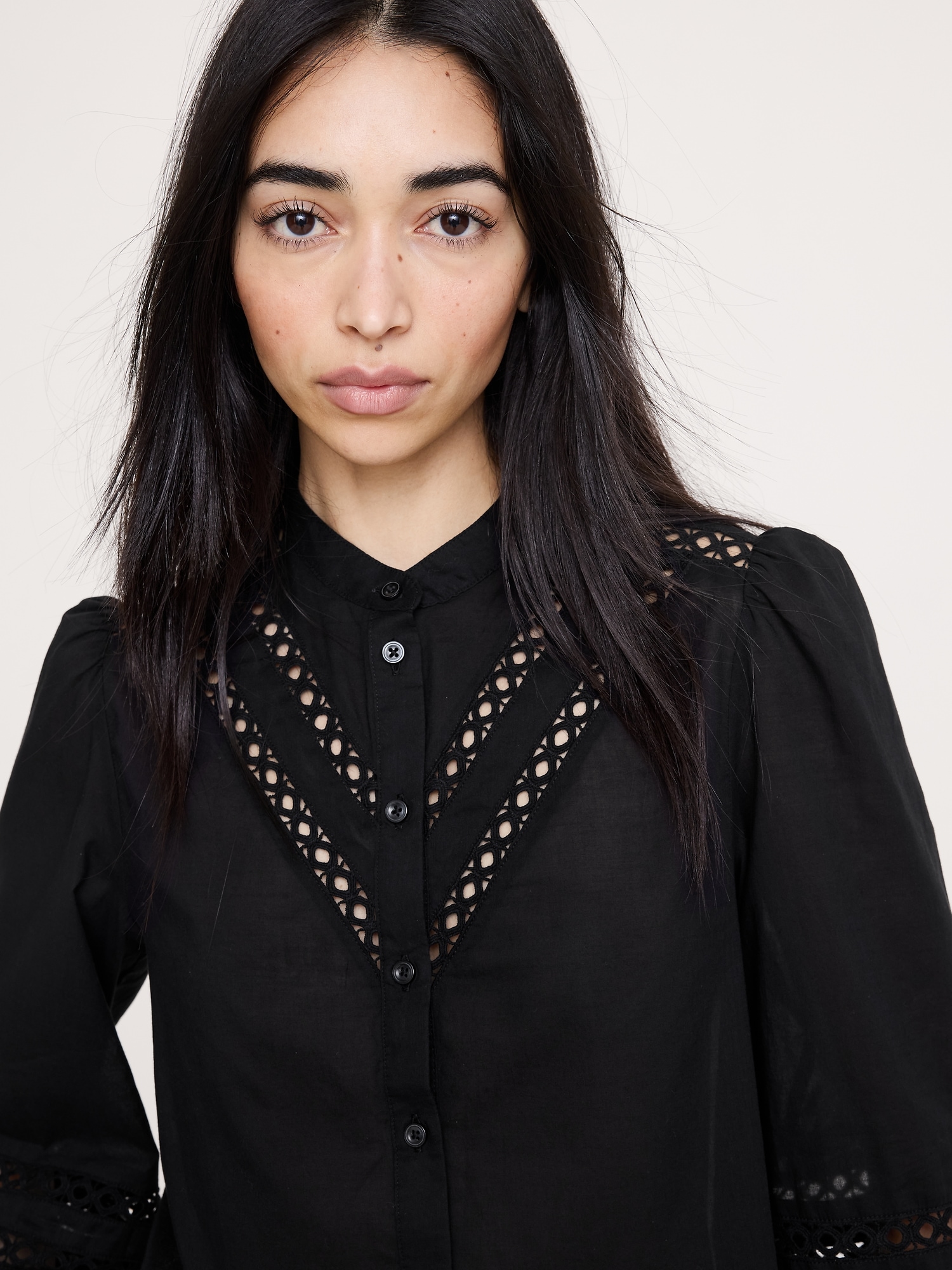 Image number 3 showing, Cotton Inset-Lace Blouse