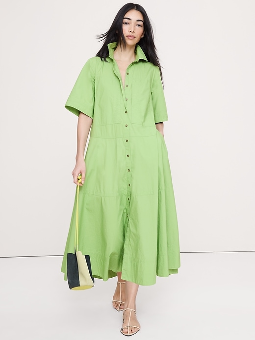 Cotton Poplin Trapeze Maxi Shirt Dress