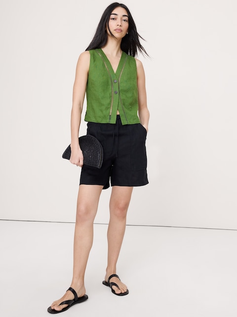 Linen Lace-Trim Vest