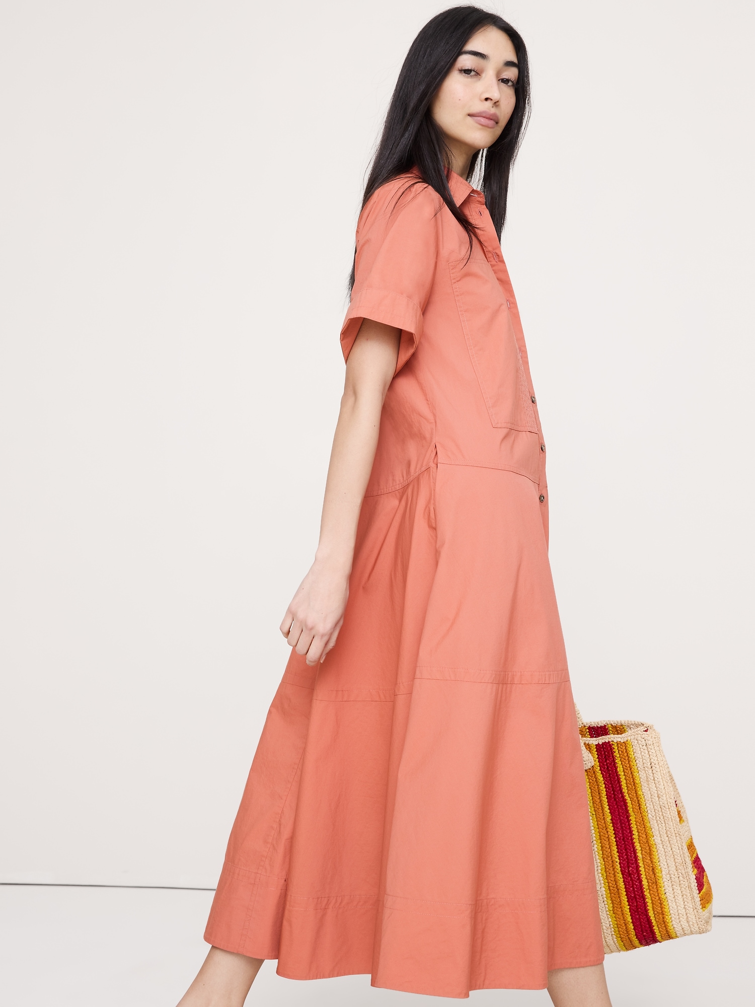 Image number 8 showing, Cotton Poplin Trapeze Maxi Shirt Dress