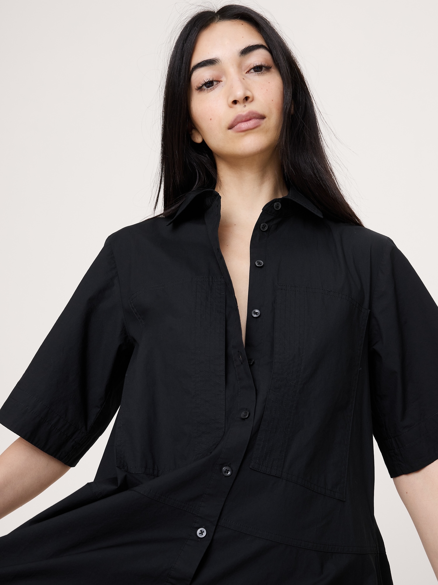 Image number 6 showing, Cotton Poplin Trapeze Maxi Shirt Dress