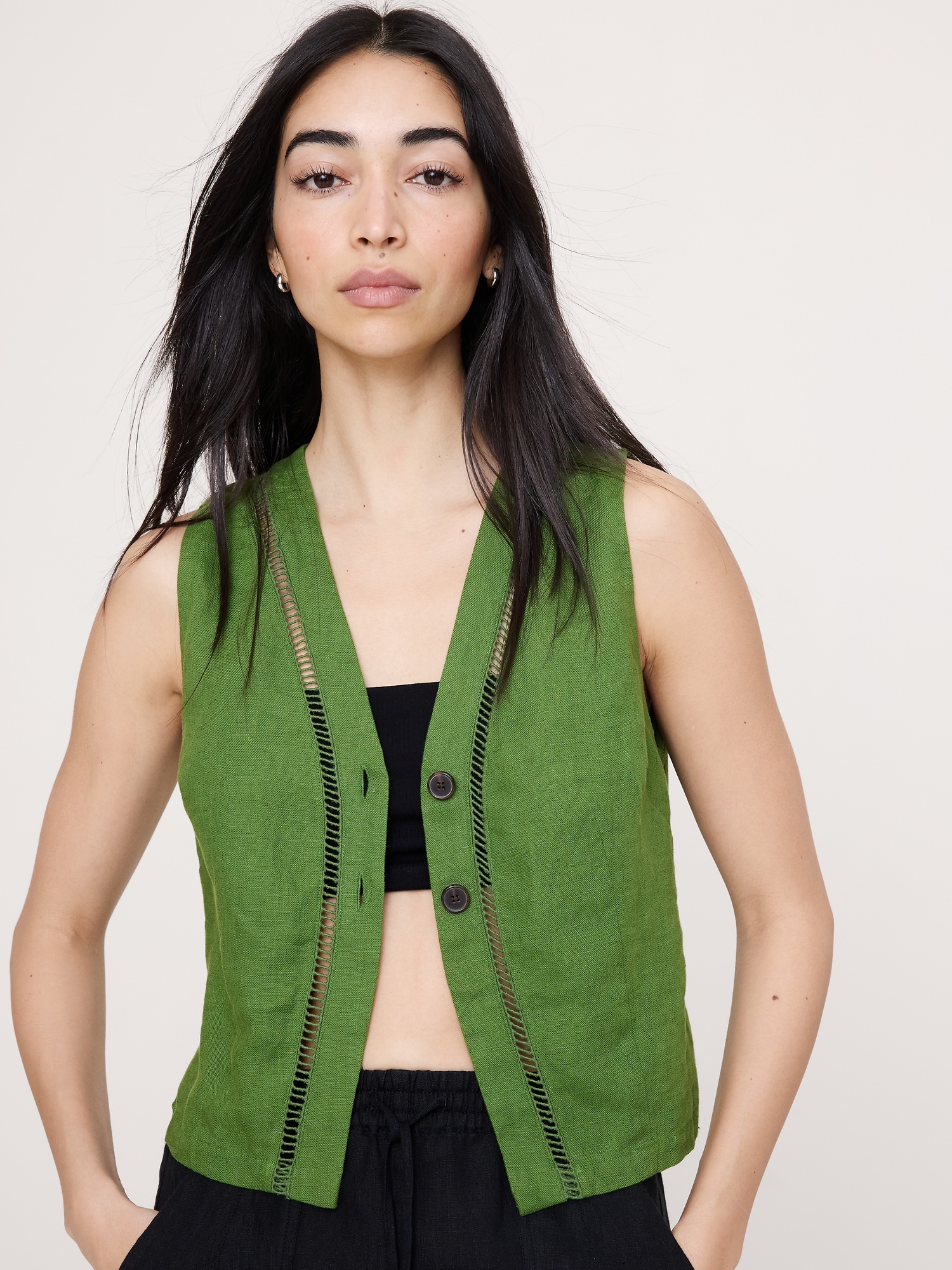 Image number 4 showing, Linen Lace-Trim Vest