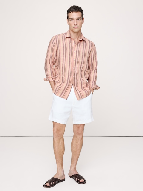 Standard-Fit Textured Linen-Cotton Shirt