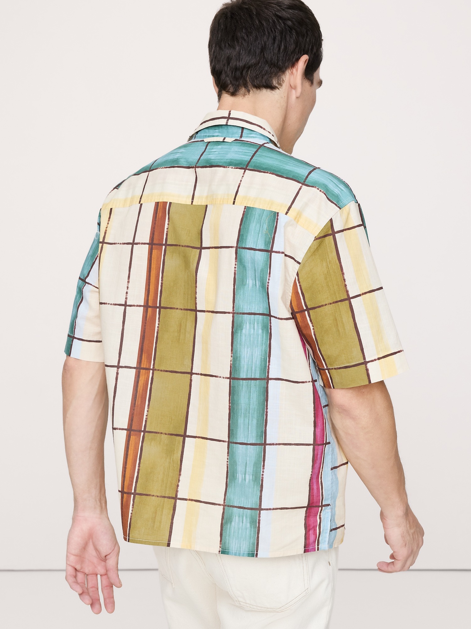 Мужская рубашка Banana Republic Relaxed-Fit Slub Cotton Resort, цвет: Разноцветный клетчатый — фото 2