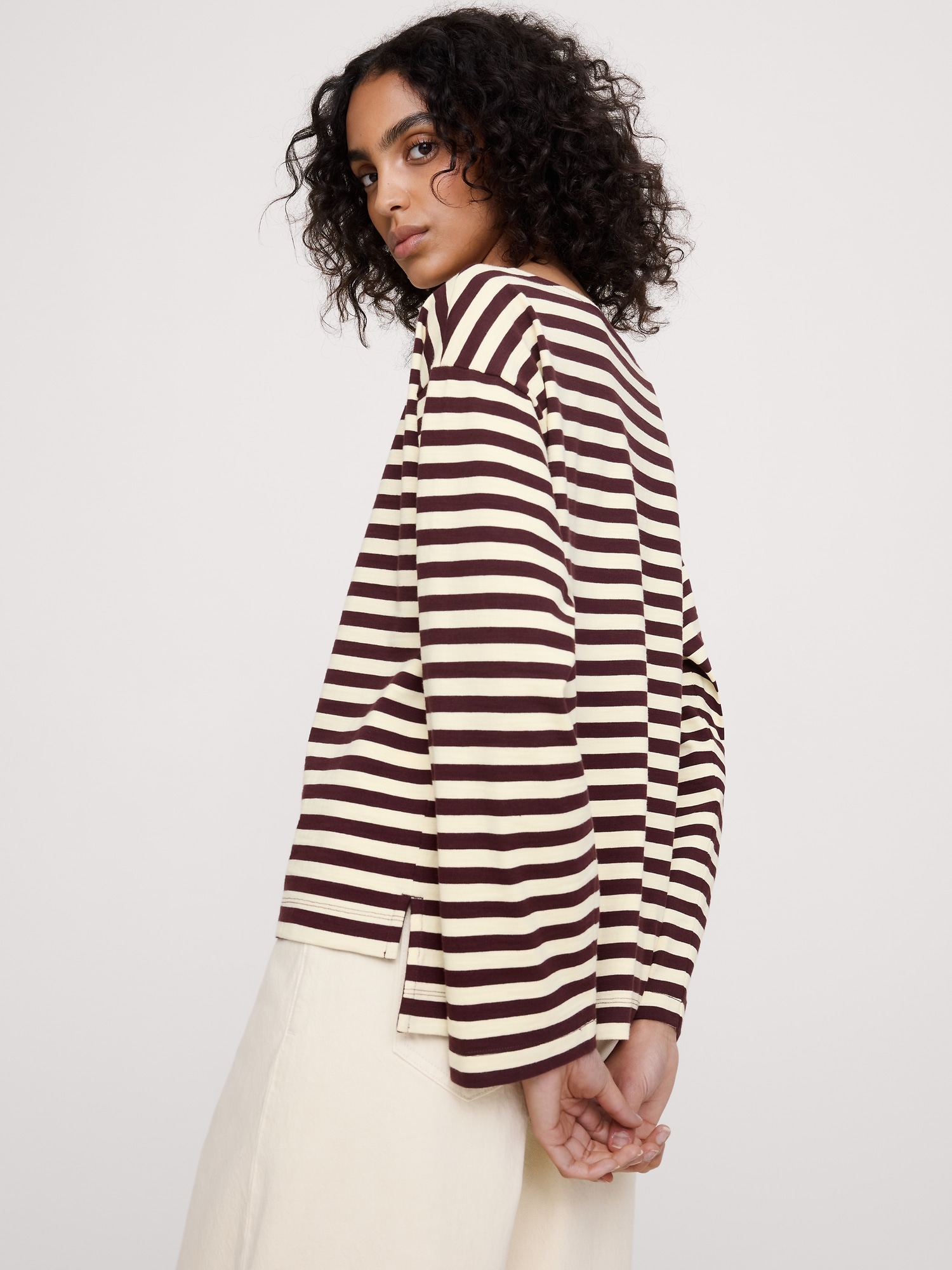 Image number 5 showing, Relaxed Cotton Boat-Neck Top