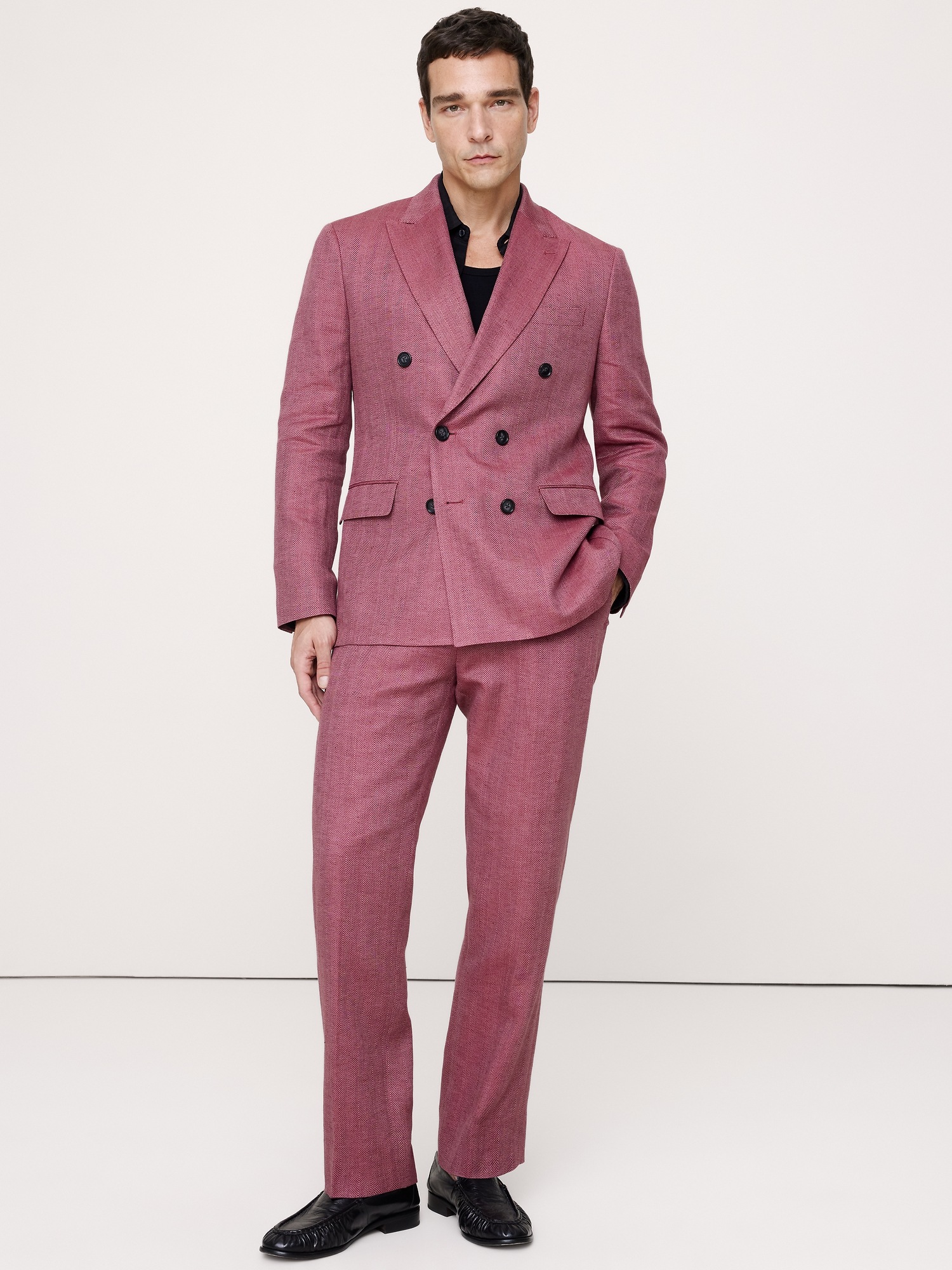 Мужские брюки Banana Republic Straight Linen-Merino Suit Pant, цвет: Сливовый винный — фото 5