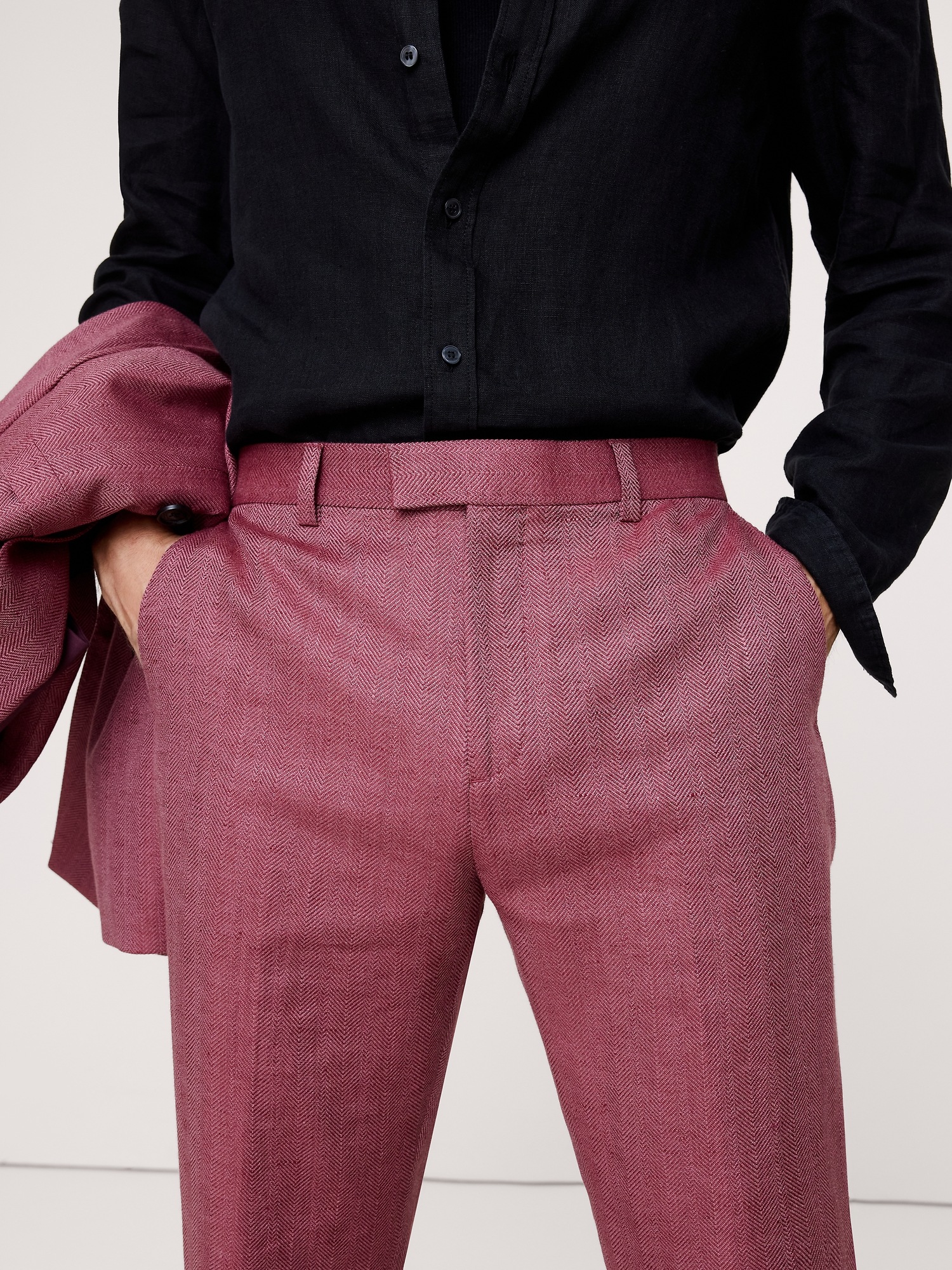 Мужские брюки Banana Republic Straight Linen-Merino Suit Pant, цвет: Сливовый винный — фото 3