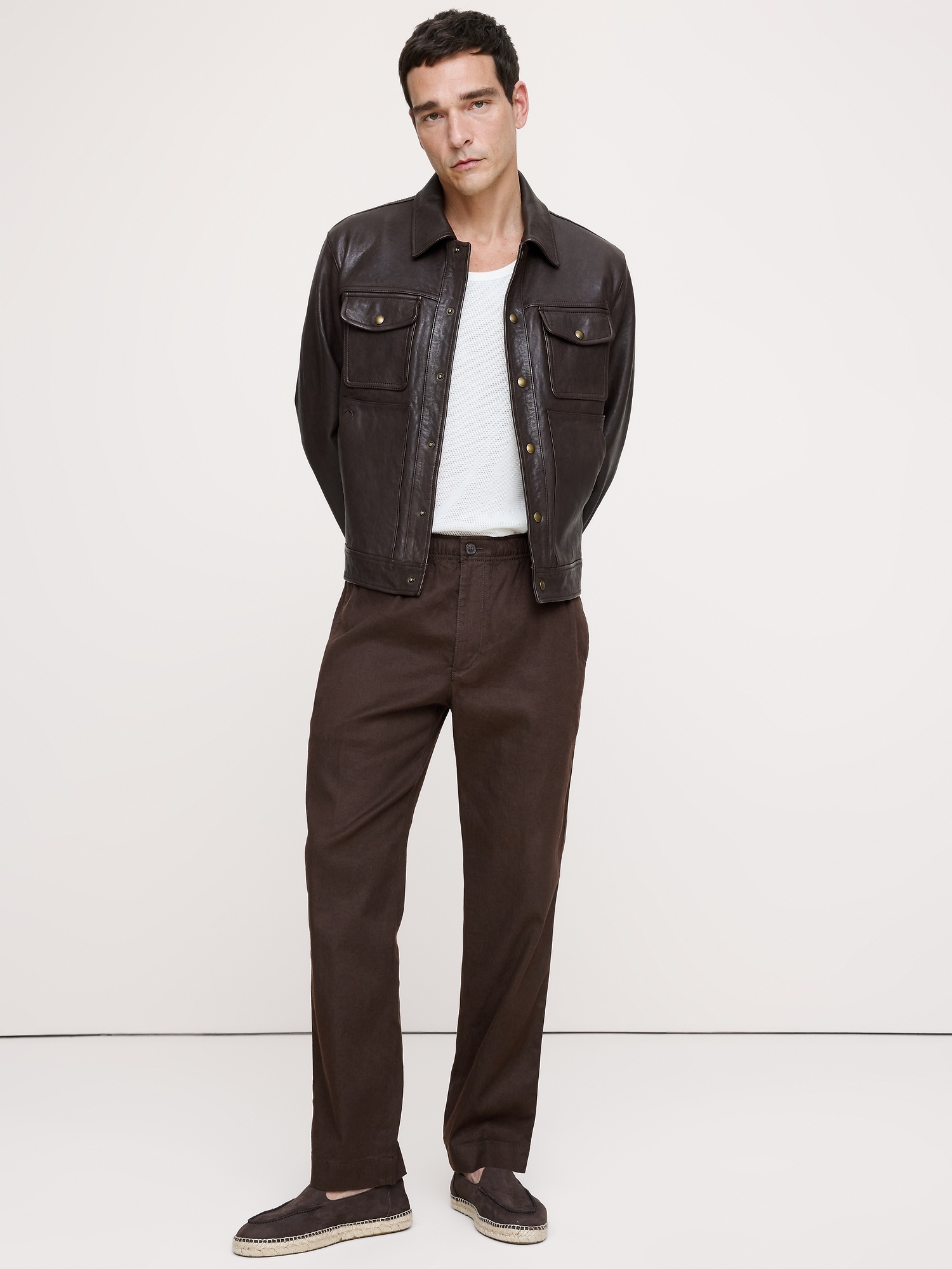 Straight Italian Linen-Cotton Pull-On Pant