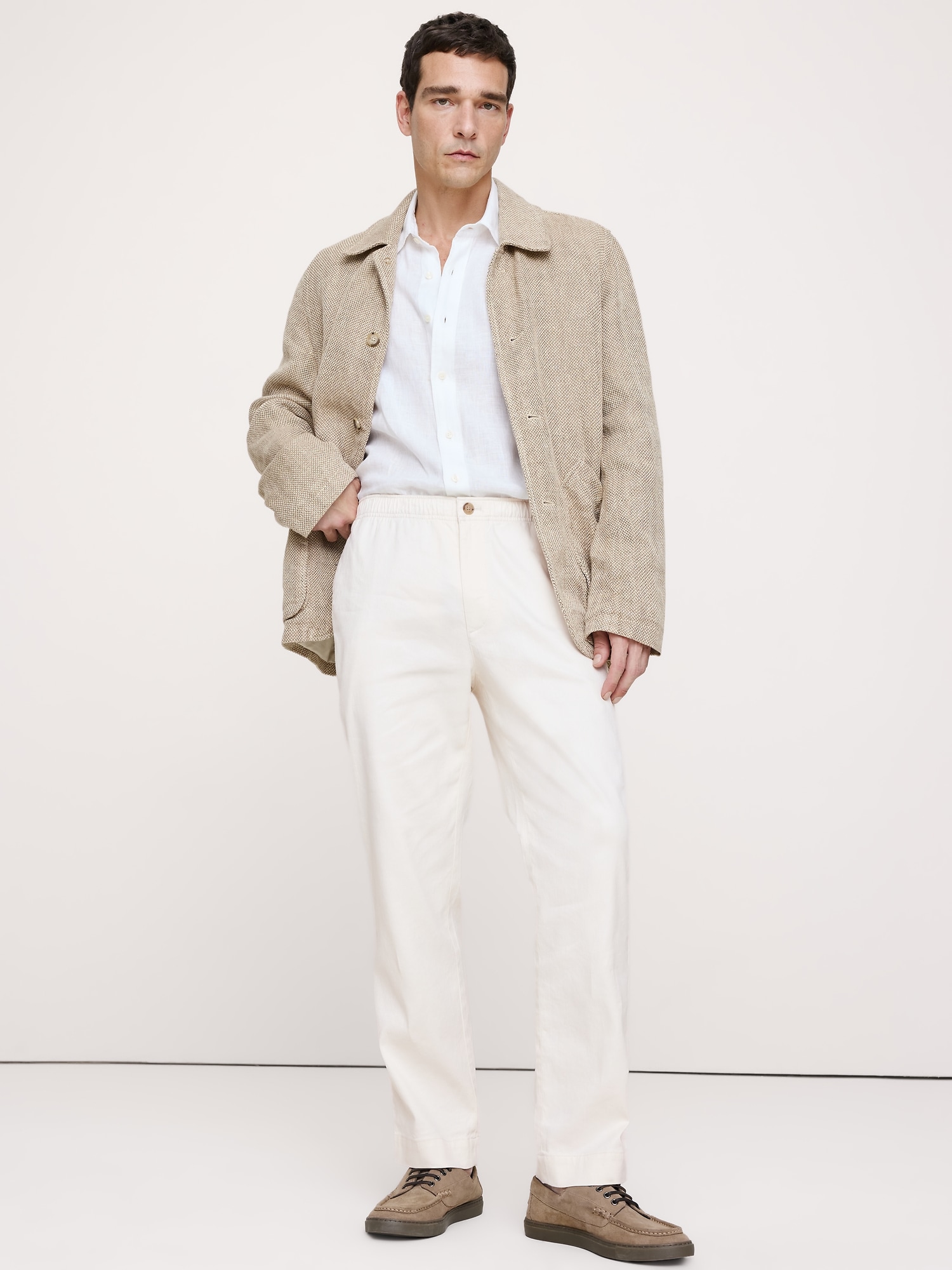 Straight Italian Linen-Cotton Pull-On Pant