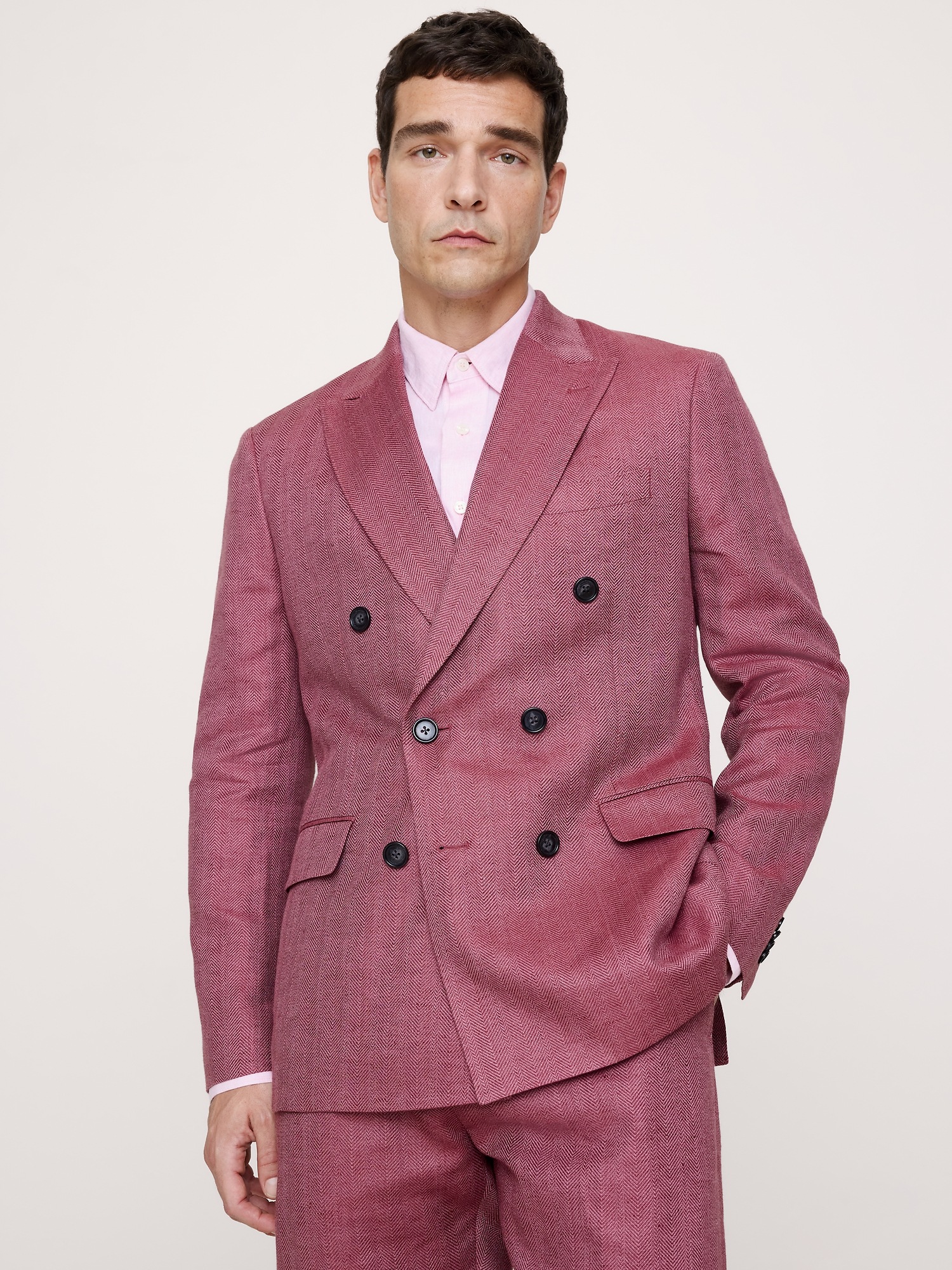 Мужской пиджак Banana Republic Double-Breasted Linen-Merino Suit, цвет: Сливовый винный — фото 3