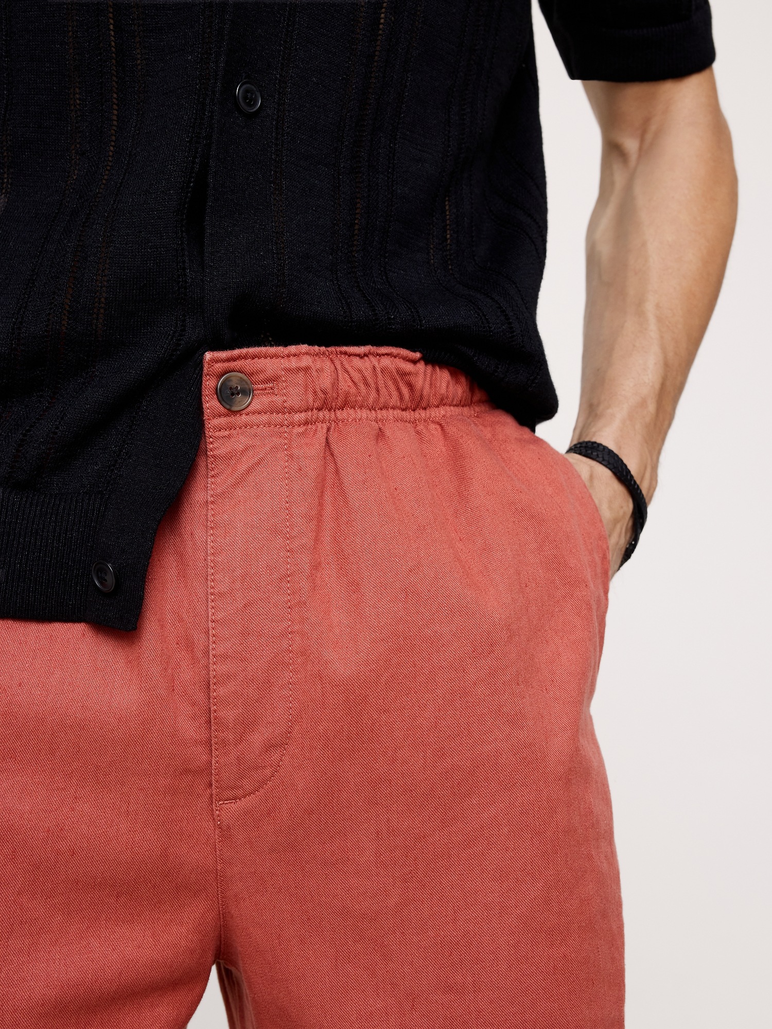 Мужские брюки Banana Republic Straight Italian Linen-Cotton Pull-On Pant, цвет: Коралловый — фото 3