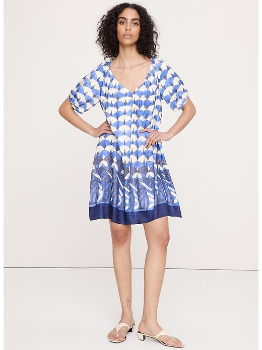 Viscose-Linen Puff-Sleeve Mini Dress