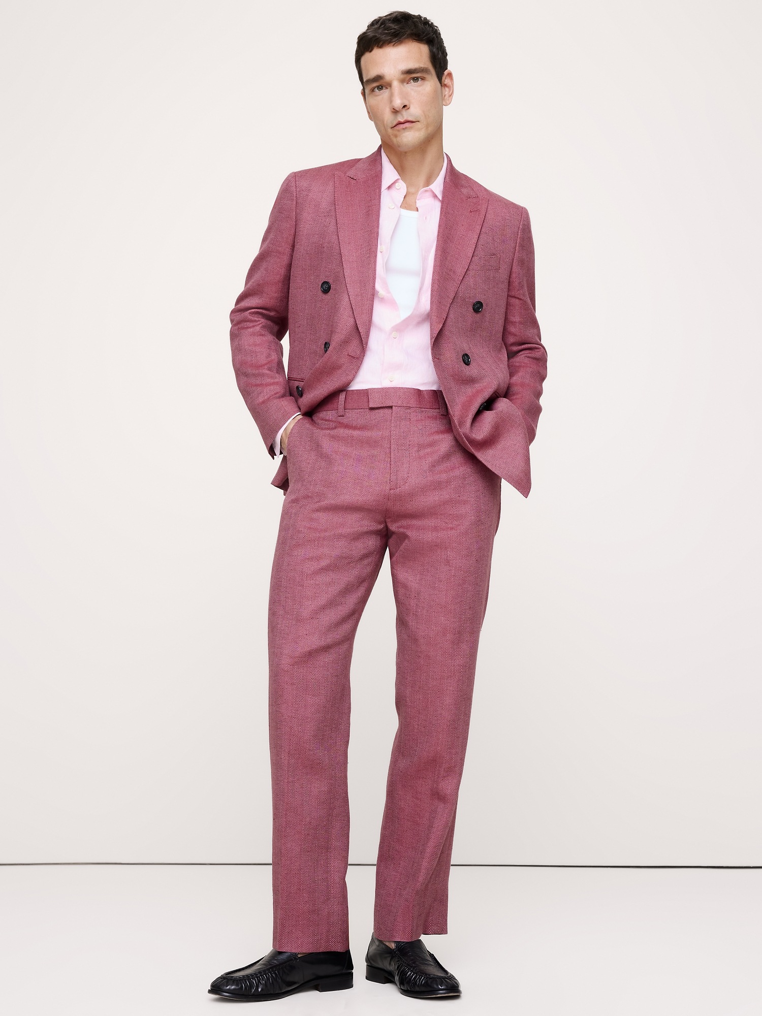 Мужской пиджак Banana Republic Double-Breasted Linen-Merino Suit, цвет: Сливовый винный — фото 5