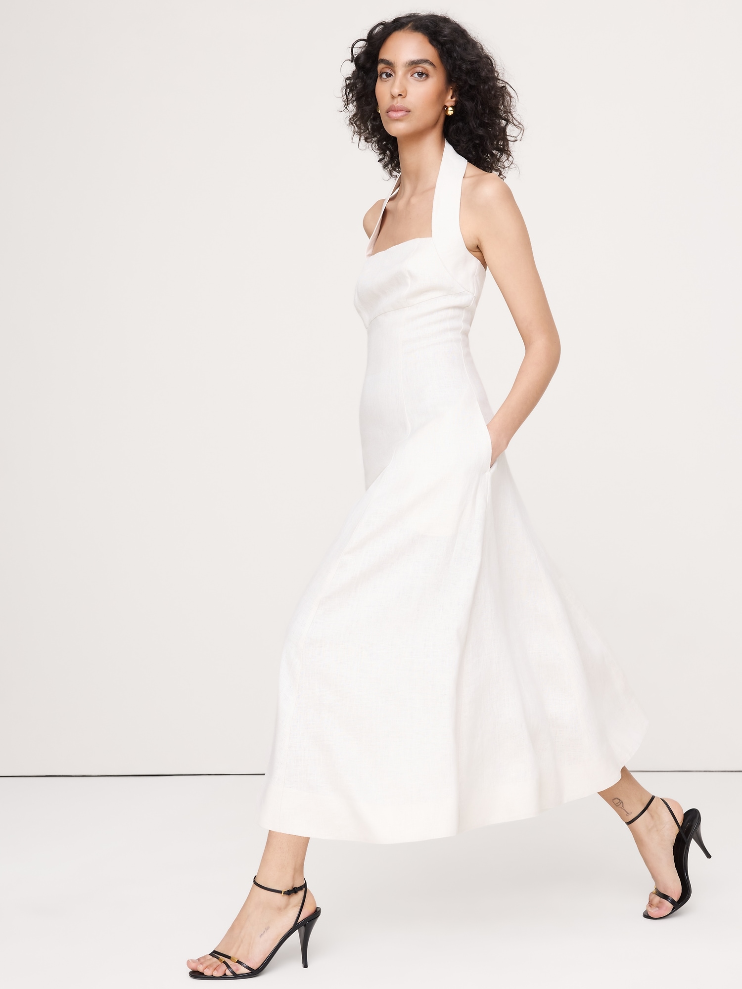 Image number 1 showing, Linen Halter Midi Dress