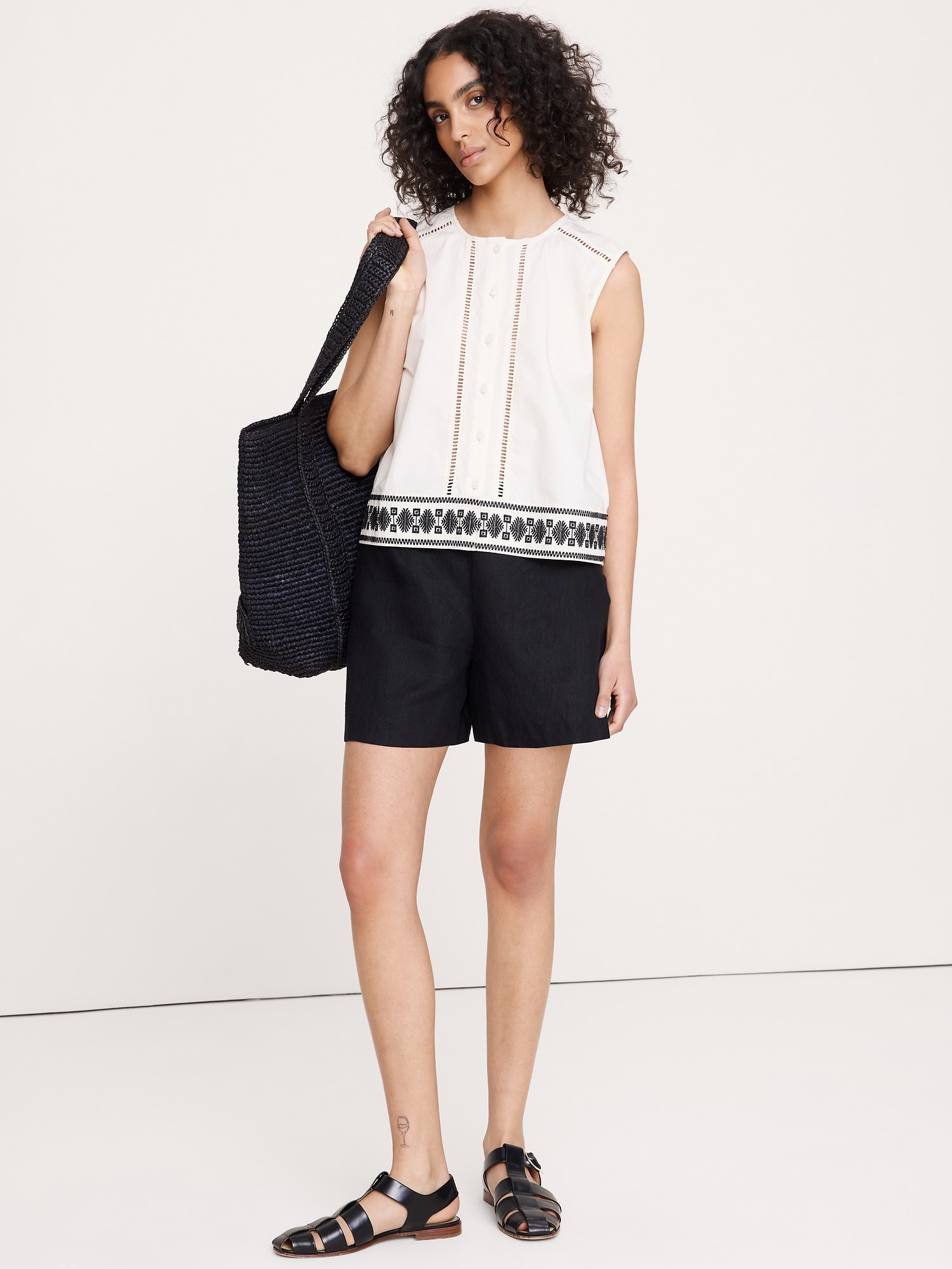 Image number 3 showing, Embroidered Stretch-Cotton Tank